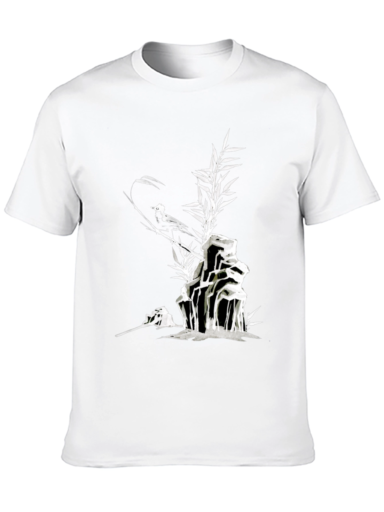 Black Men's Black T-Shirt with Bird and Bamboo Graphic view 10