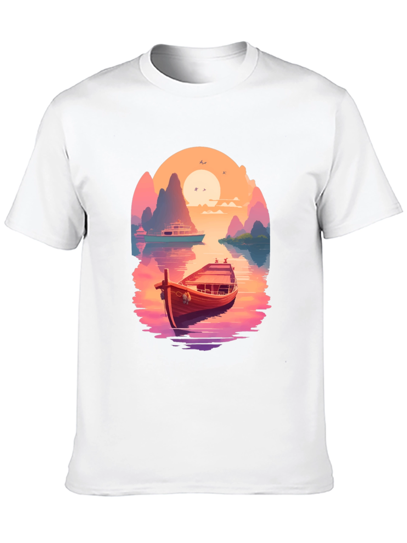 Boat Scene Graphic Tee - Retro Sunset Style - 10