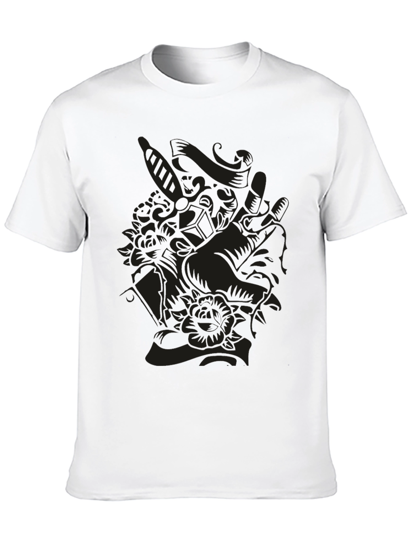 Black Dark Art Graphic Tee - Skull & Rose Design view 10