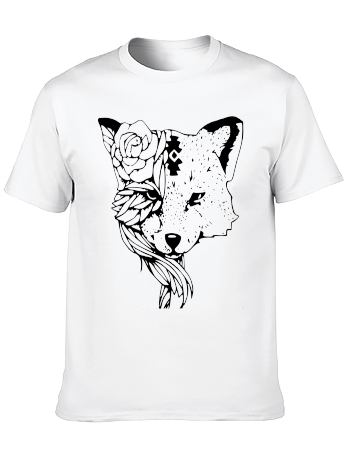 Black Fox and Floral Graphic Tee - Stylish Casual Wear view 10