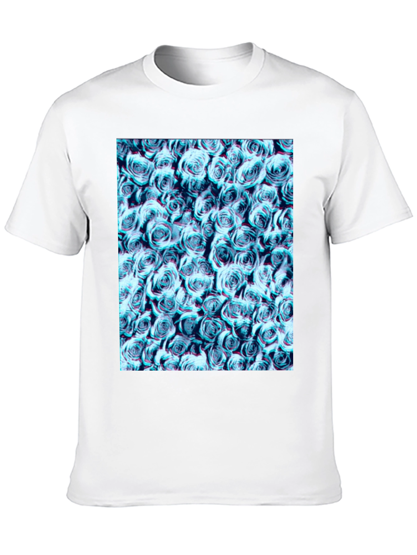 Black Blue Rose Print Black T-Shirt view 10