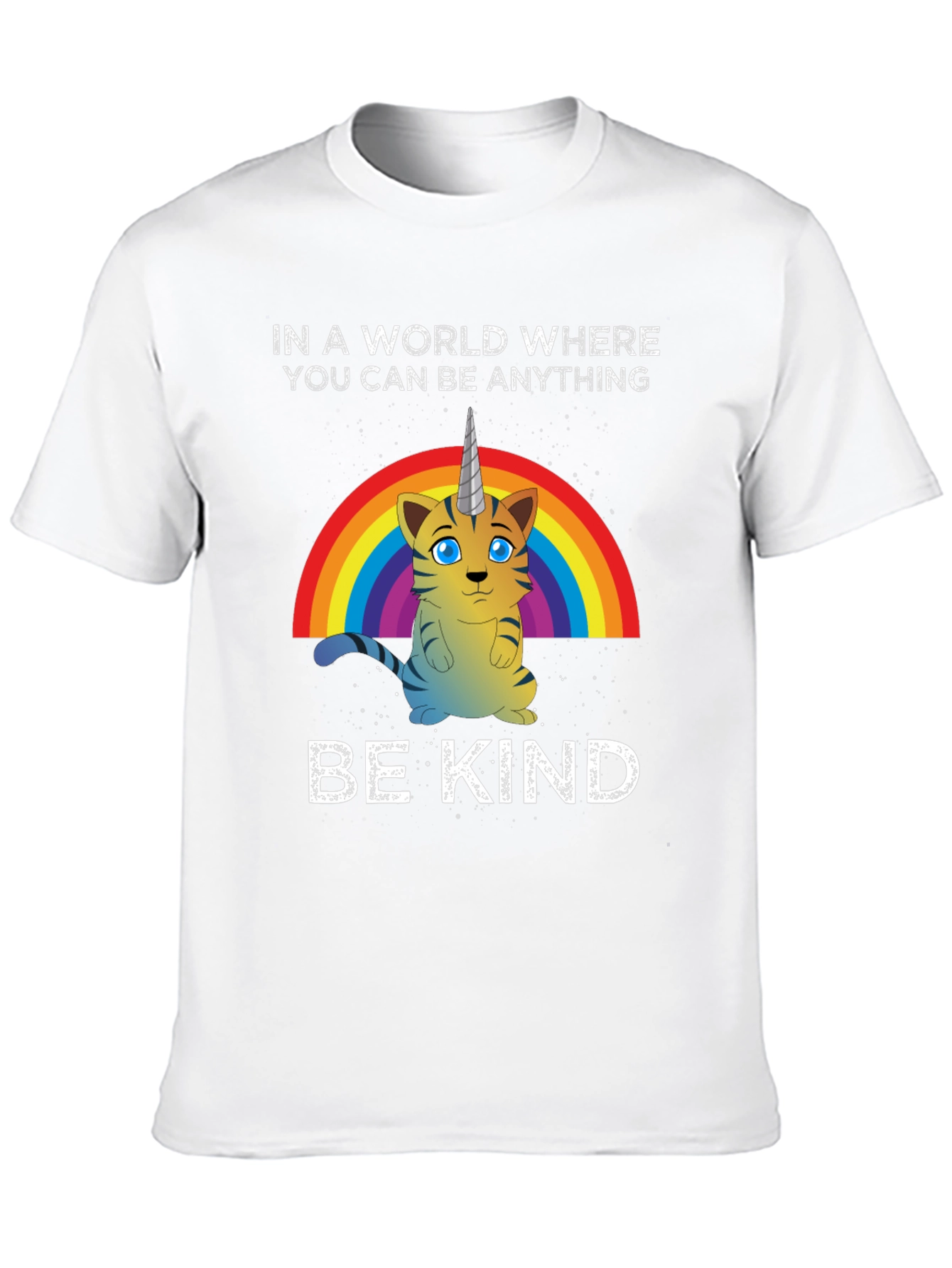 Black Unicorn Cat Rainbow T-Shirt - Be Kind view 10