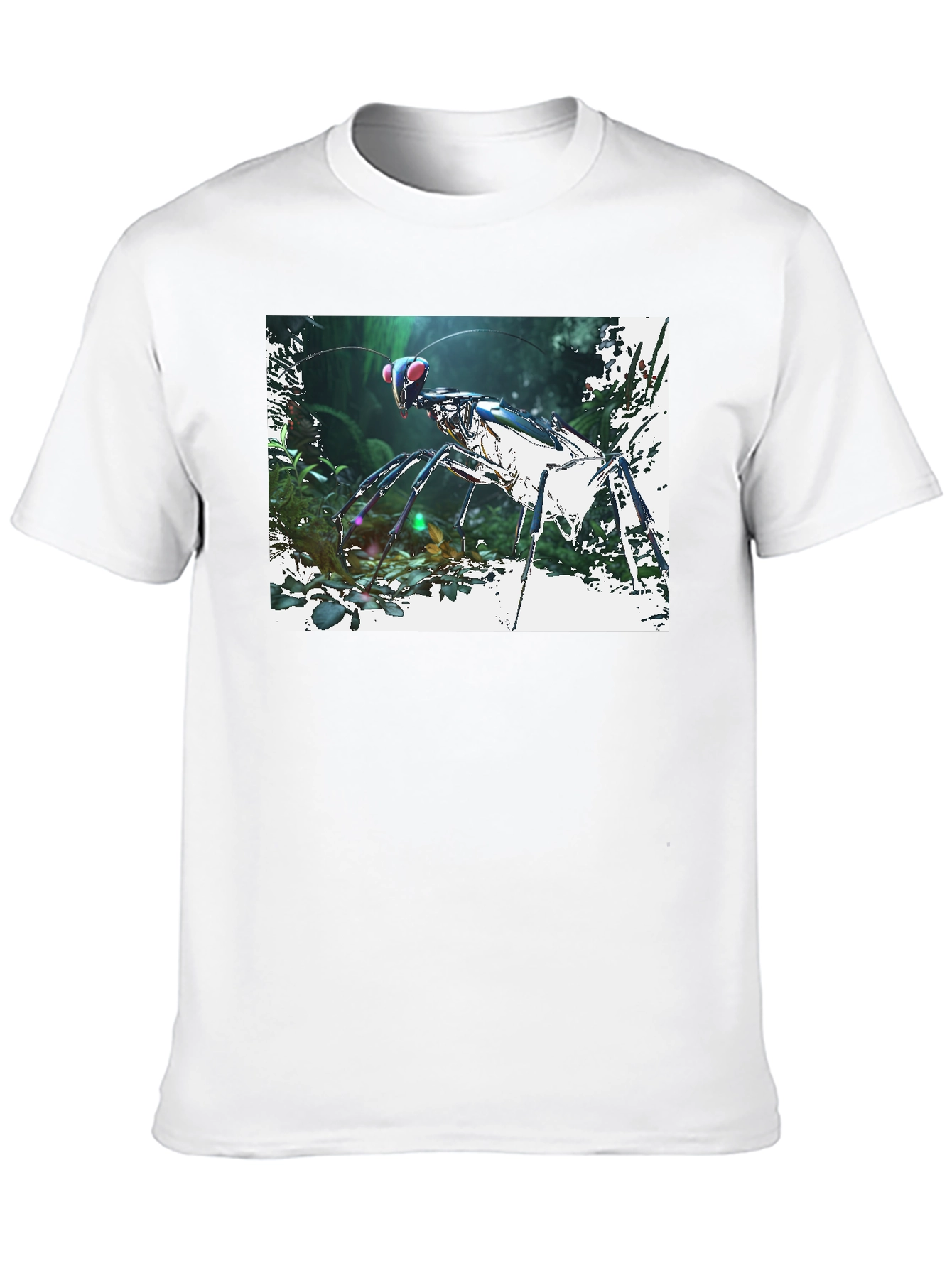 Black Futuristic Praying Mantis Graphic T-Shirt view 10