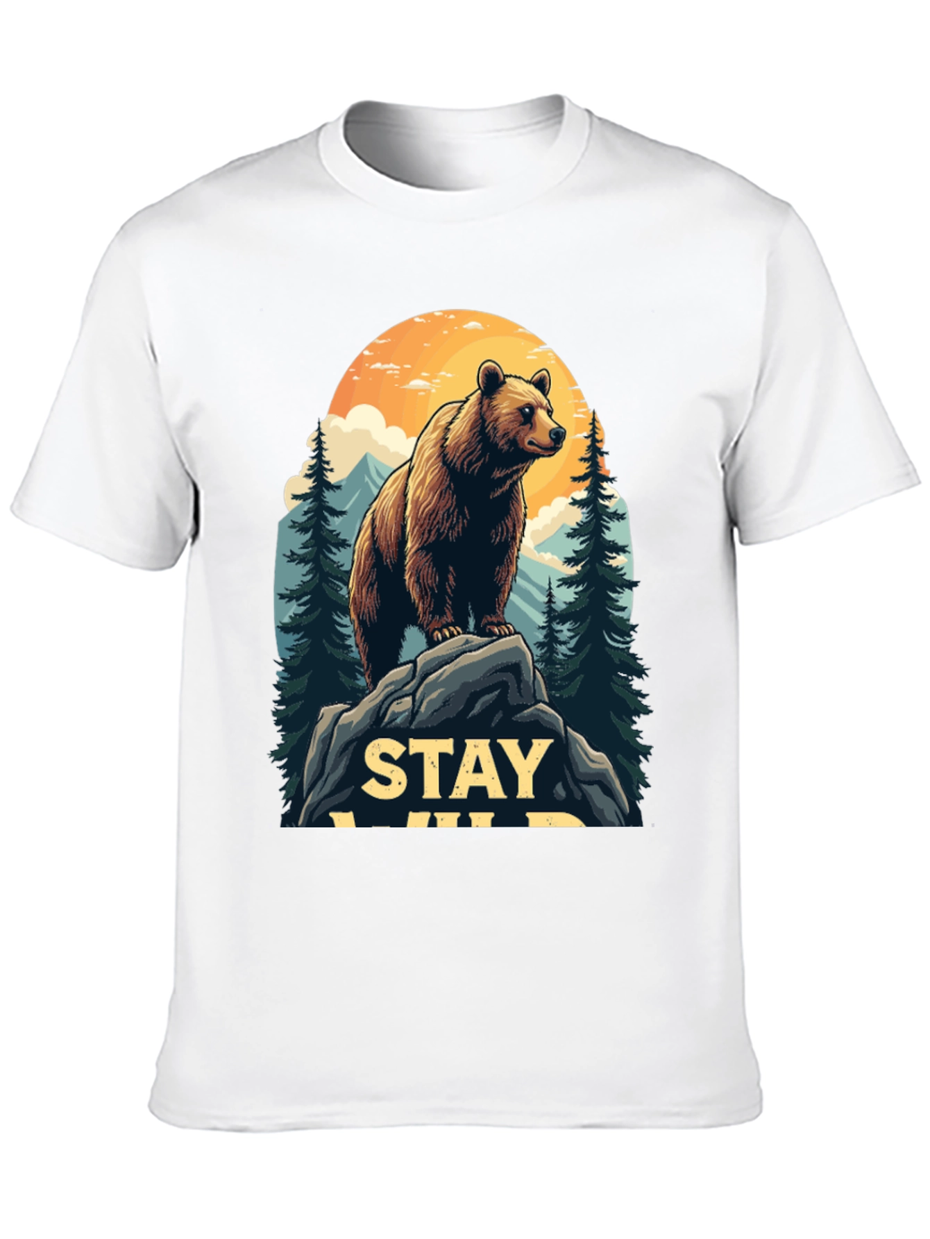 Black Stay Wild Bear Graphic Tee - Men's Black T-Shirt view 10