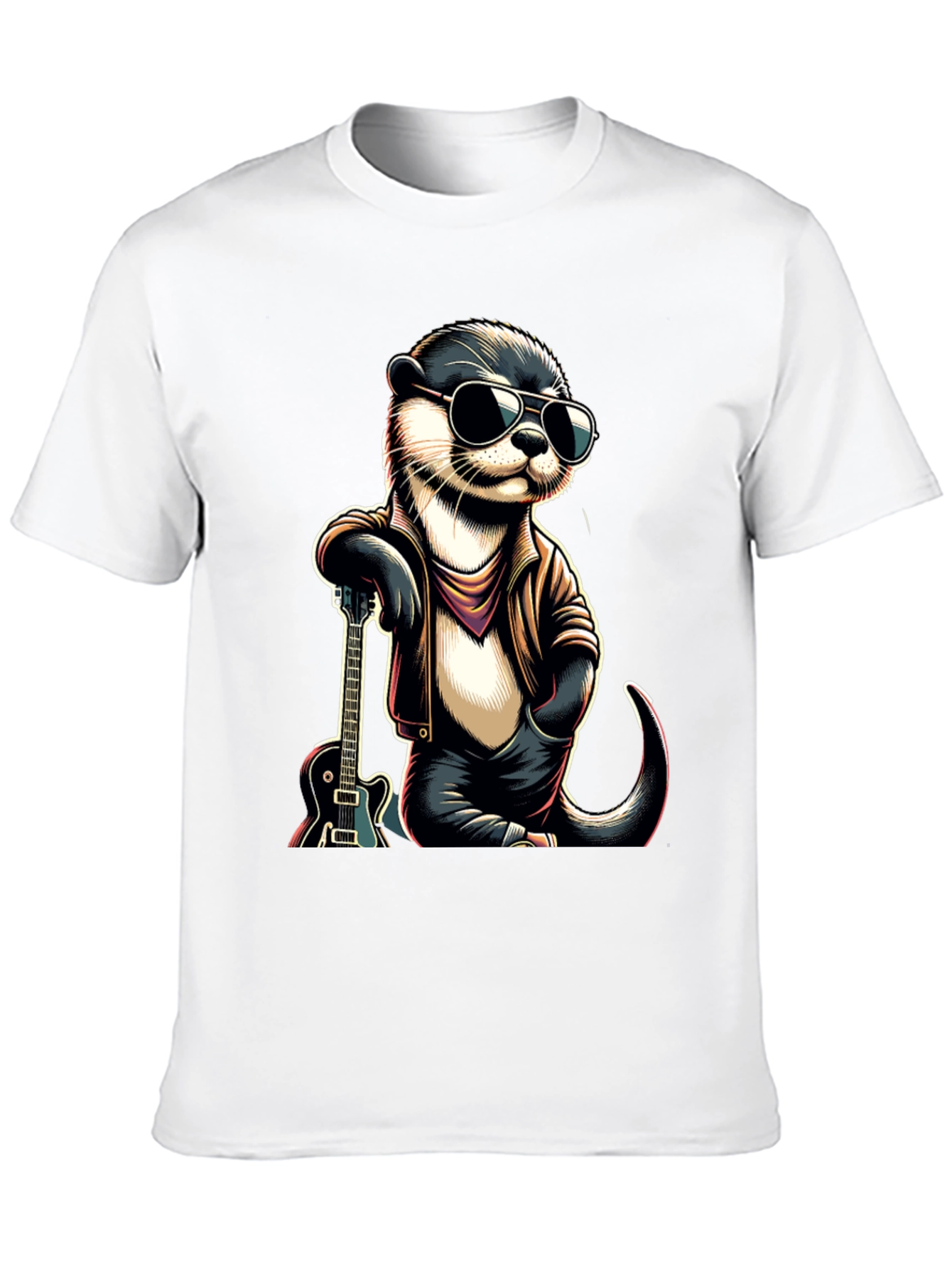Black Cool Otter Guitarist Graphic Tee view 10