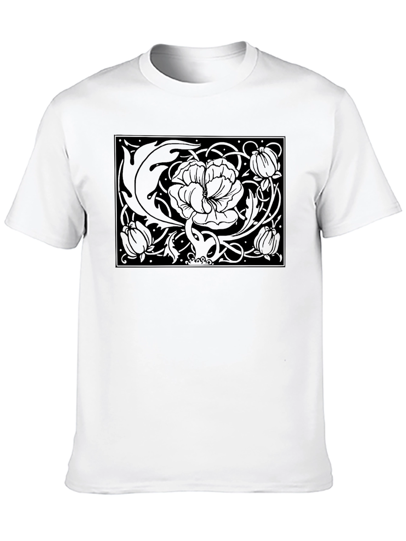 Black Floral Art Nouveau Graphic Black T-Shirt view 10