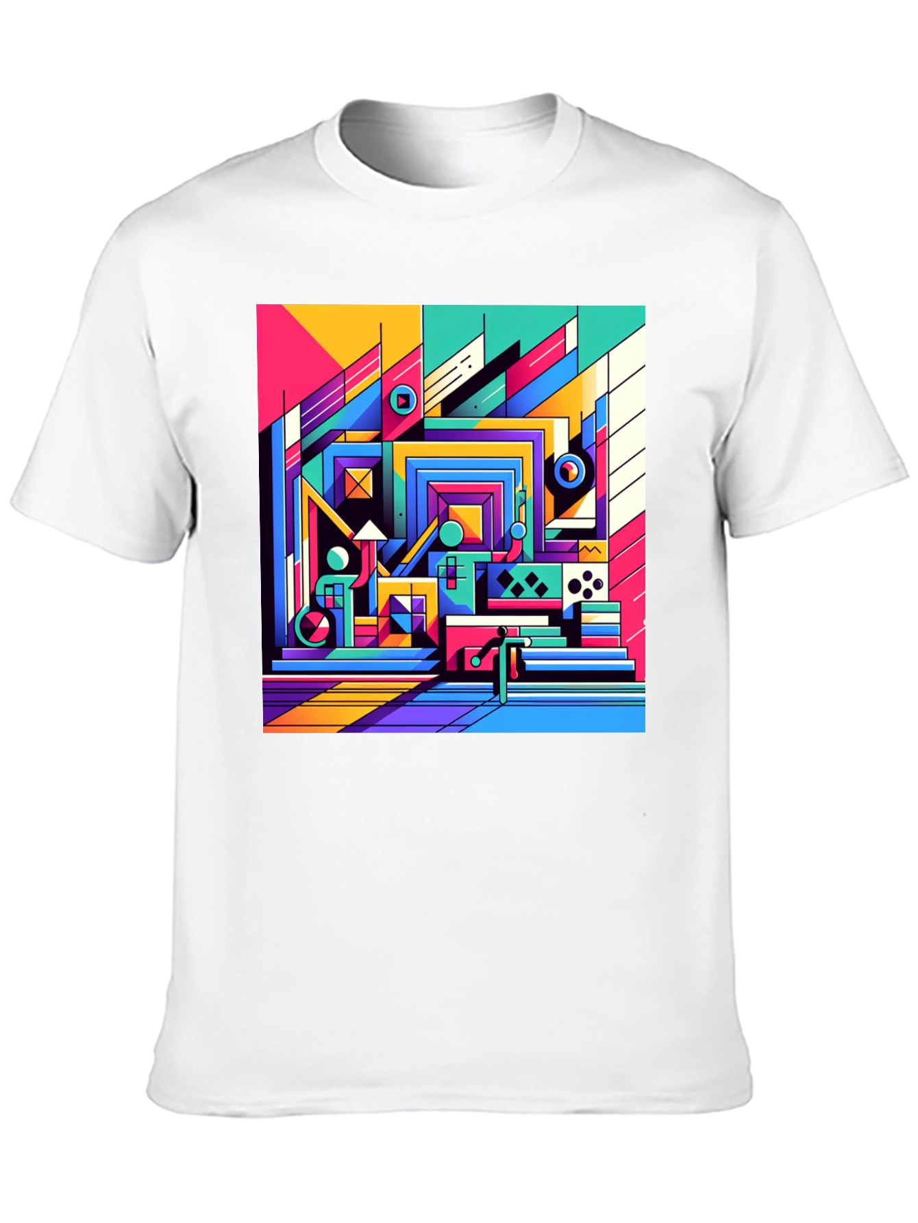 Black Retro Geometric Art T-Shirt - Bold Colorful Design view 10