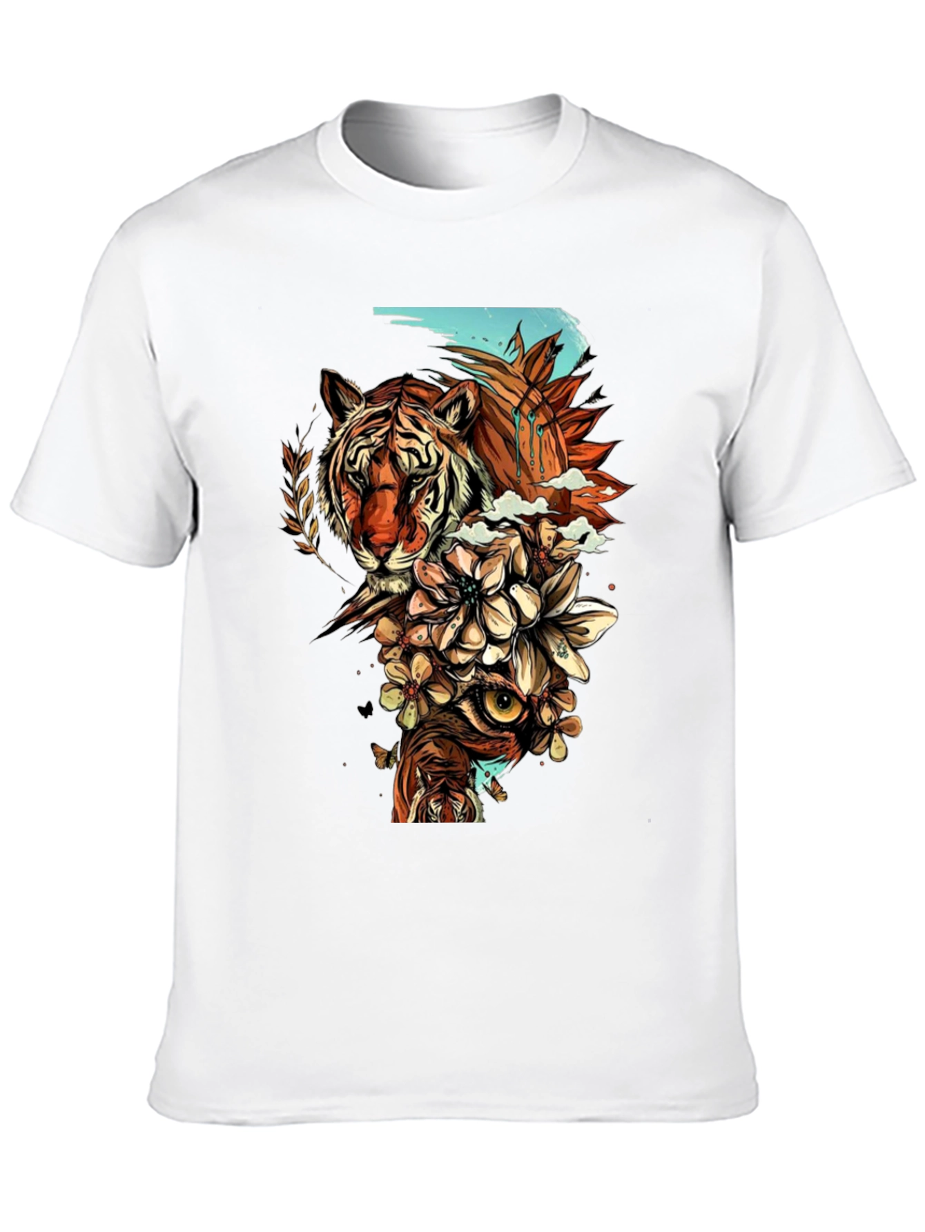 Black Tiger & Owl Graphic Print Black T-Shirt view 10