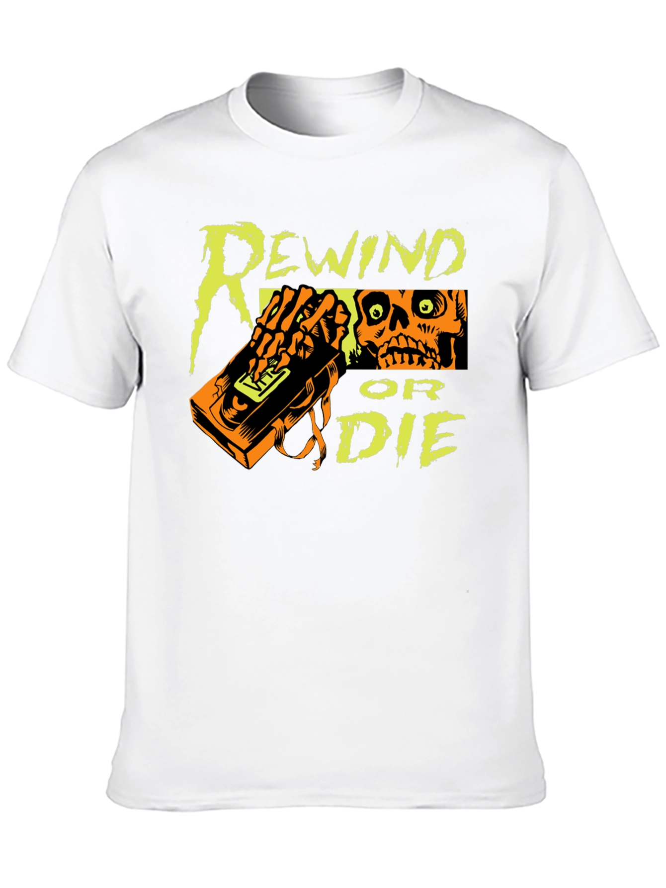 Black Rewind or Die Graphic Tee - VHS Tape Skull T-Shirt view 10