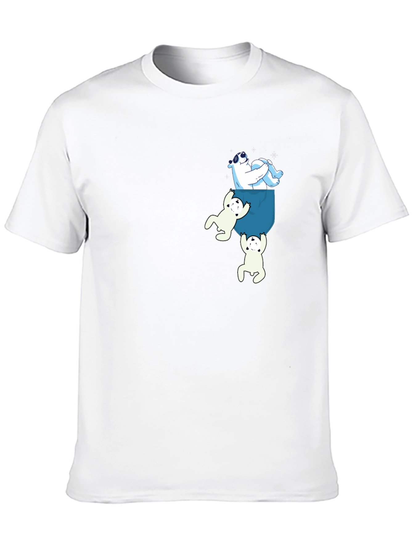 Black Cute Bears in Pocket T-Shirt - Casual Crew Neck Tee view 10