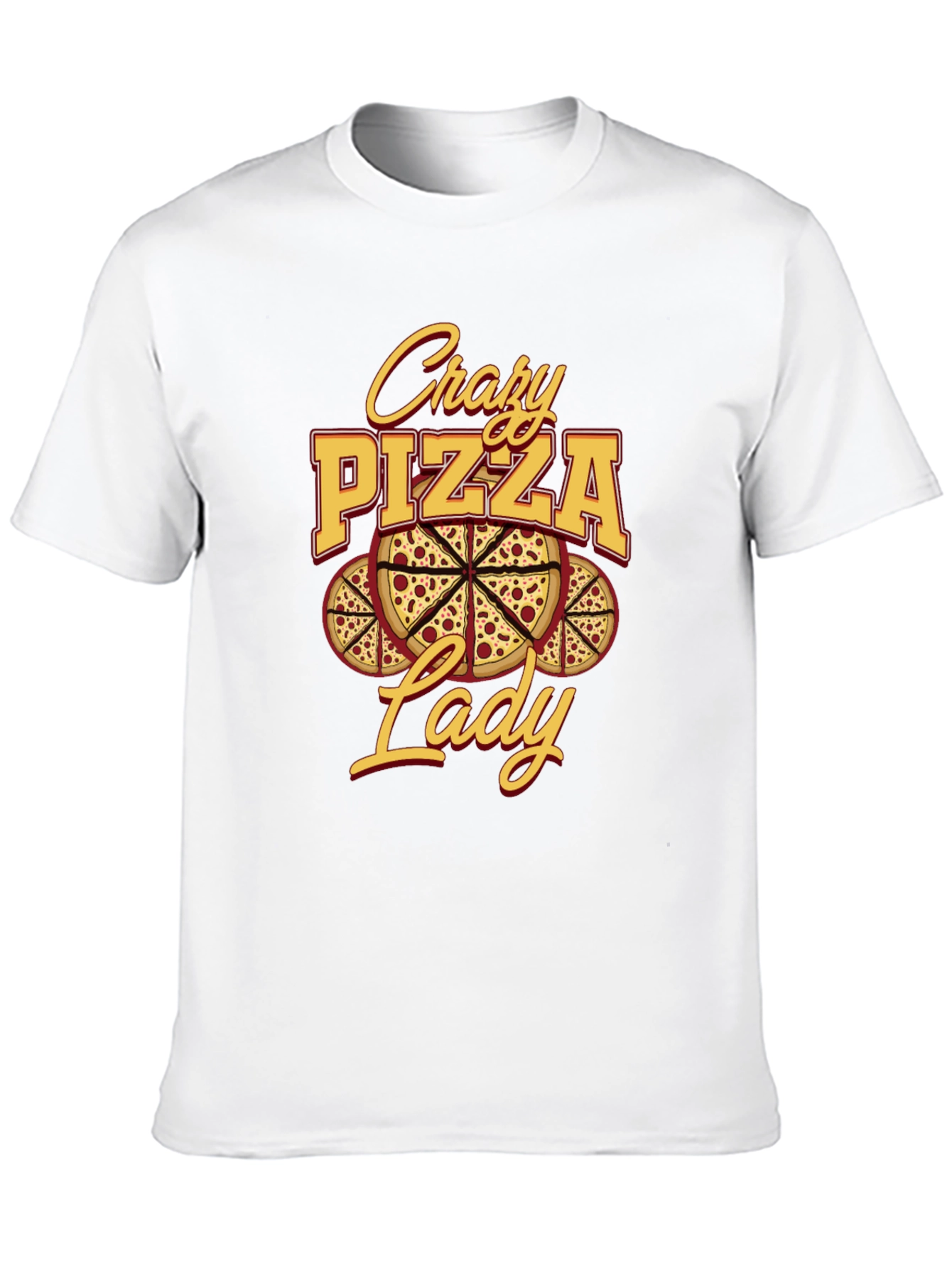 Black Crazy Pizza Lady Graphic Tee - Unisex Black T-Shirt view 10