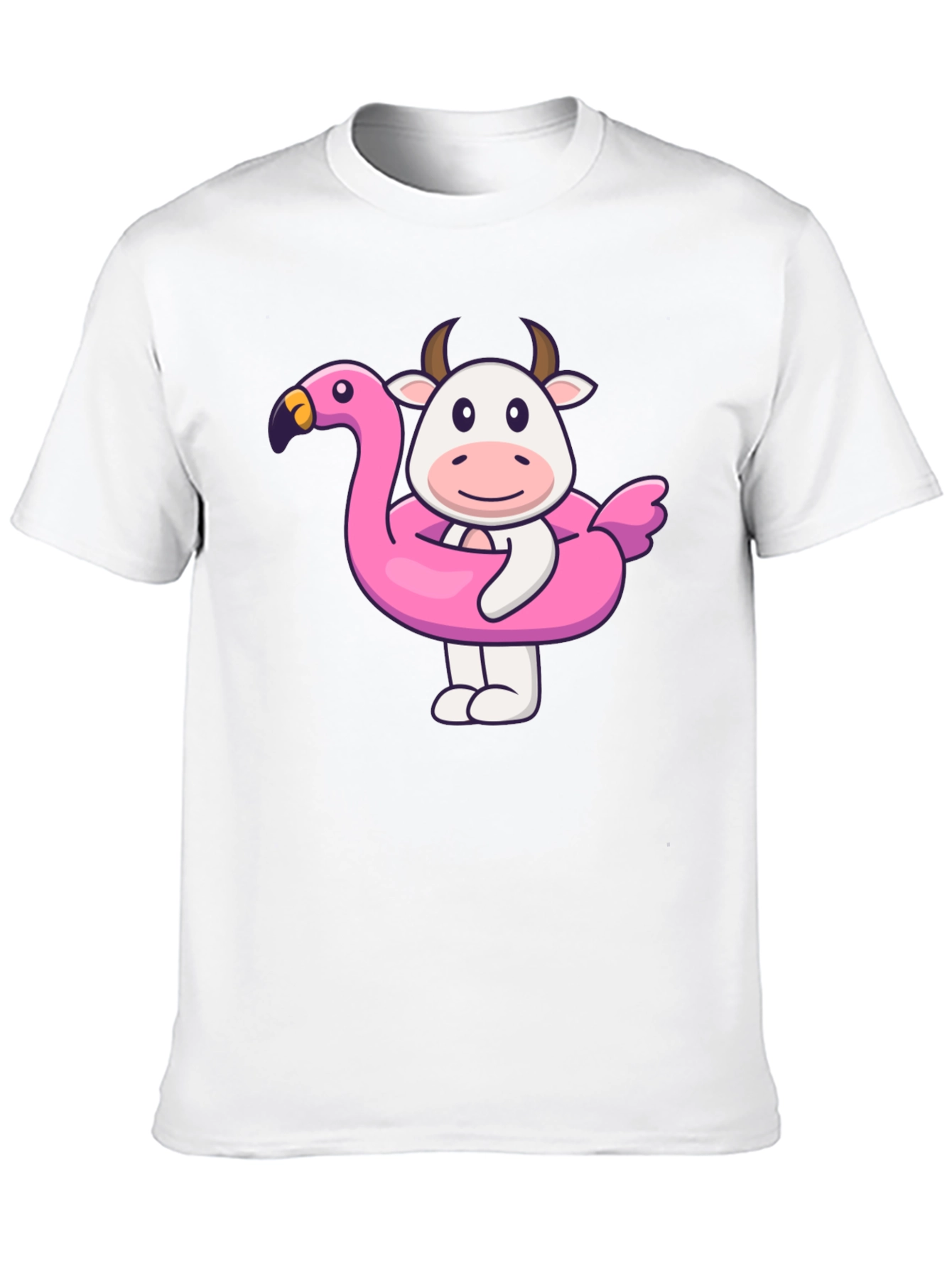 Black Funny Cow Flamingo Pool Float Black T-Shirt view 10