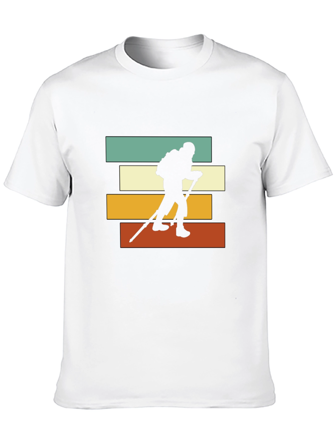 Black Hiking Silhouette Retro Striped T-Shirt view 10