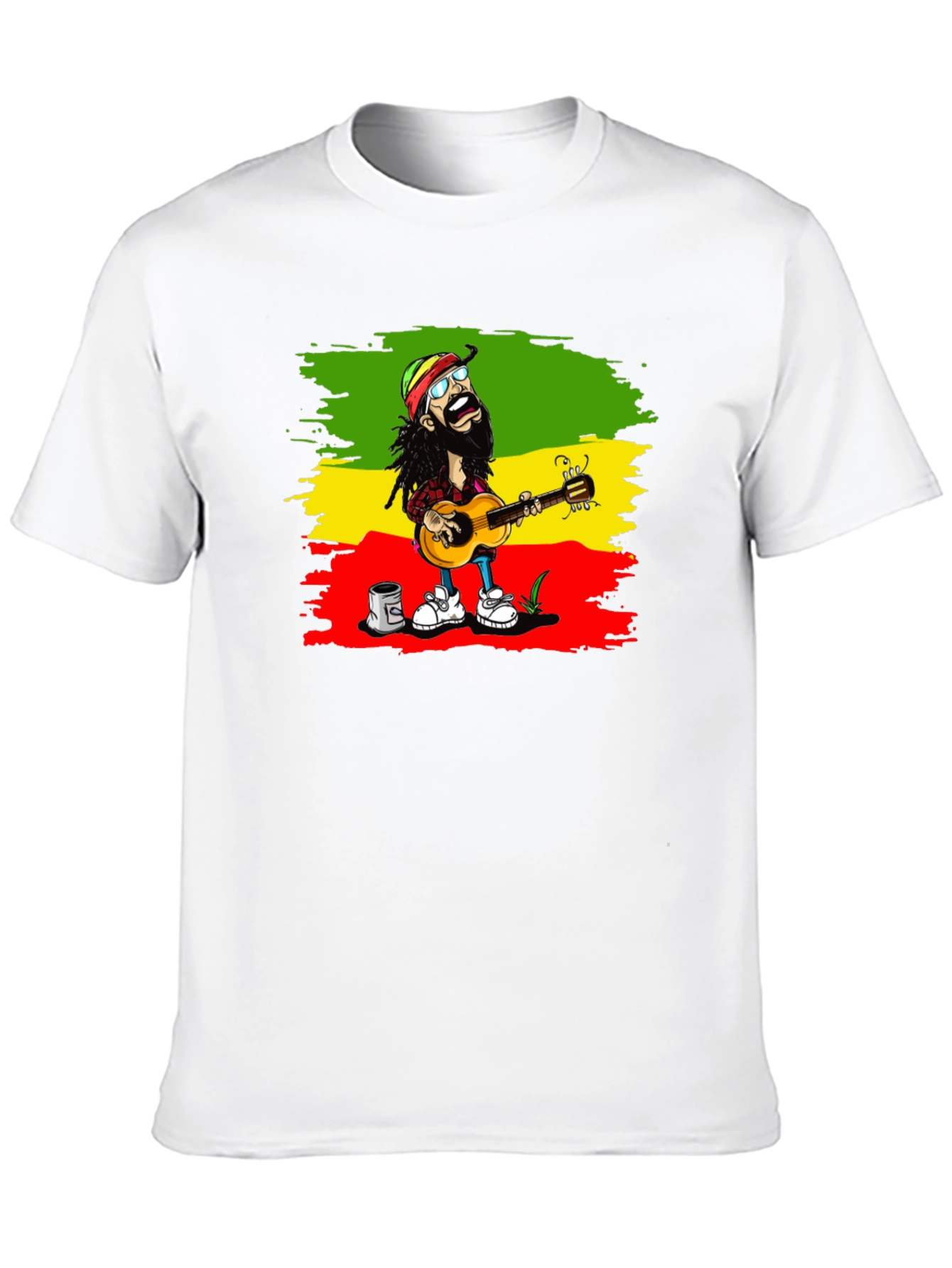 Black Rasta Cartoon Guitarist T-Shirt view 10