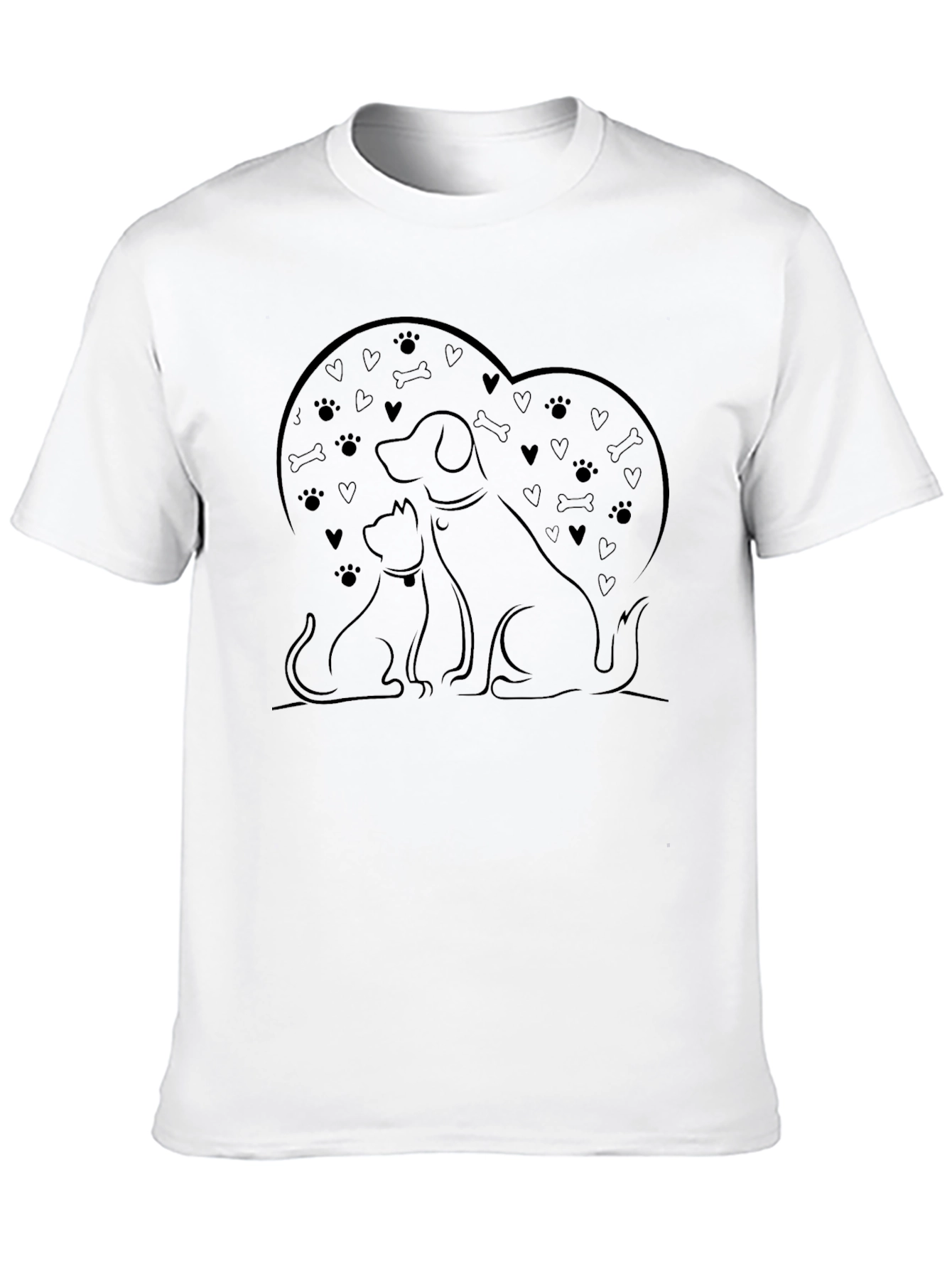 Black Dog and Cat Heart T-Shirt - Pets Lover Tee view 10