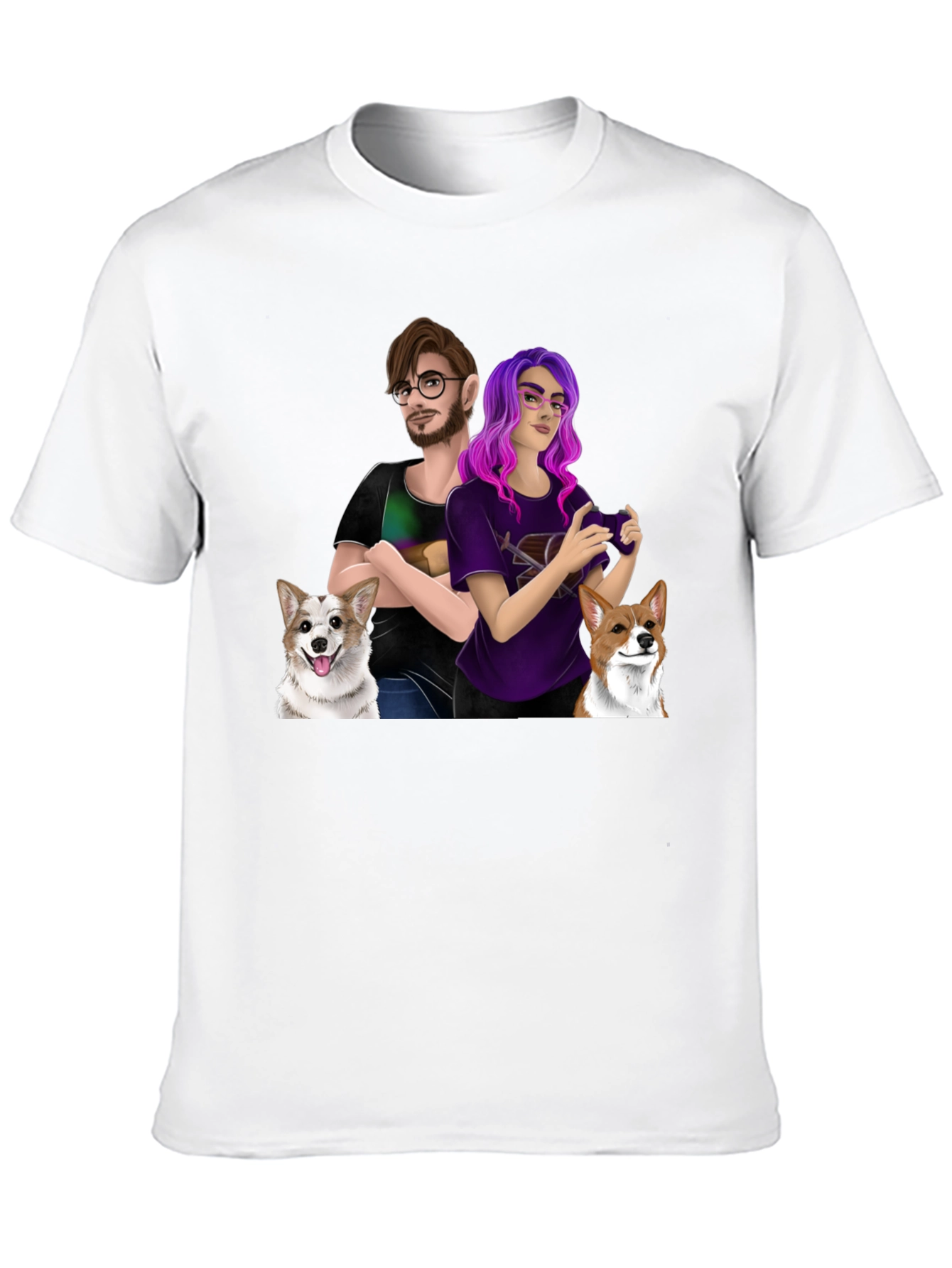 Custom Cartoon Couple & Dogs T-Shirt - 10