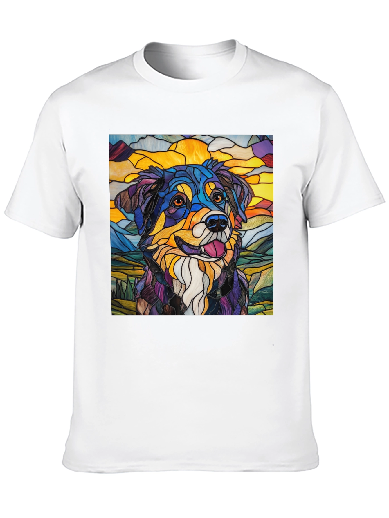 Black Stained Glass Dog Art Tee view 10