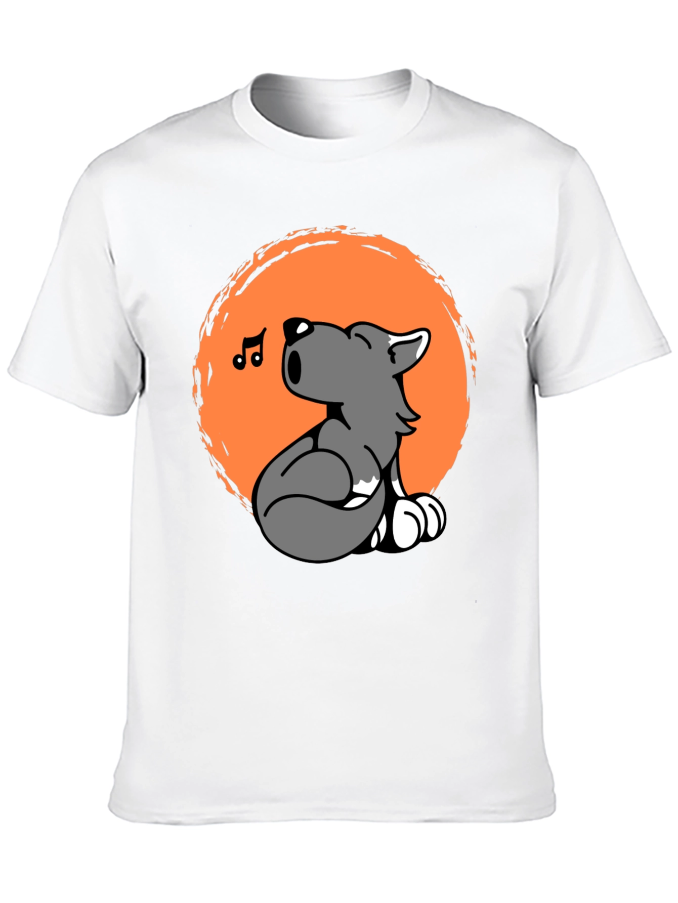 Black Cartoon Wolf Howling Graphic Tee - Black Unisex T-Shirt view 10