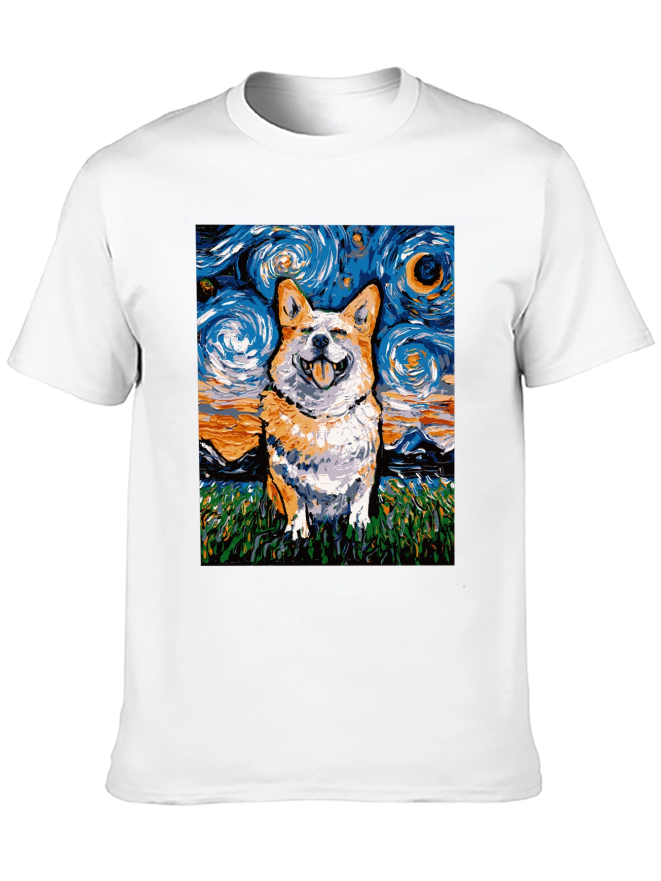 Black Starry Night Corgi T-Shirt - Artistic Dog Lover Tee view 10