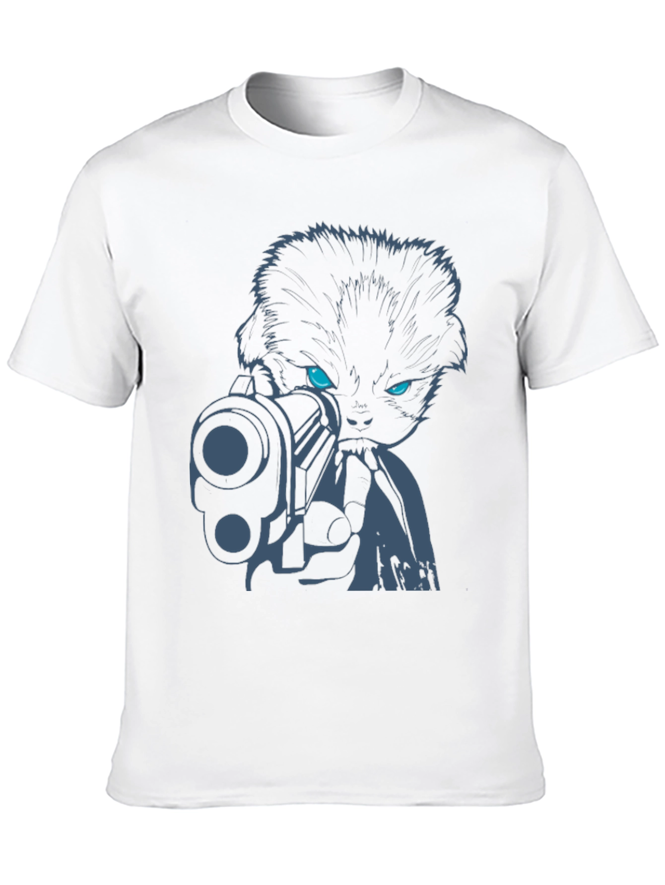Black Cool Cat with Gun Graphic Tee - Black Cotton T-Shirt view 10