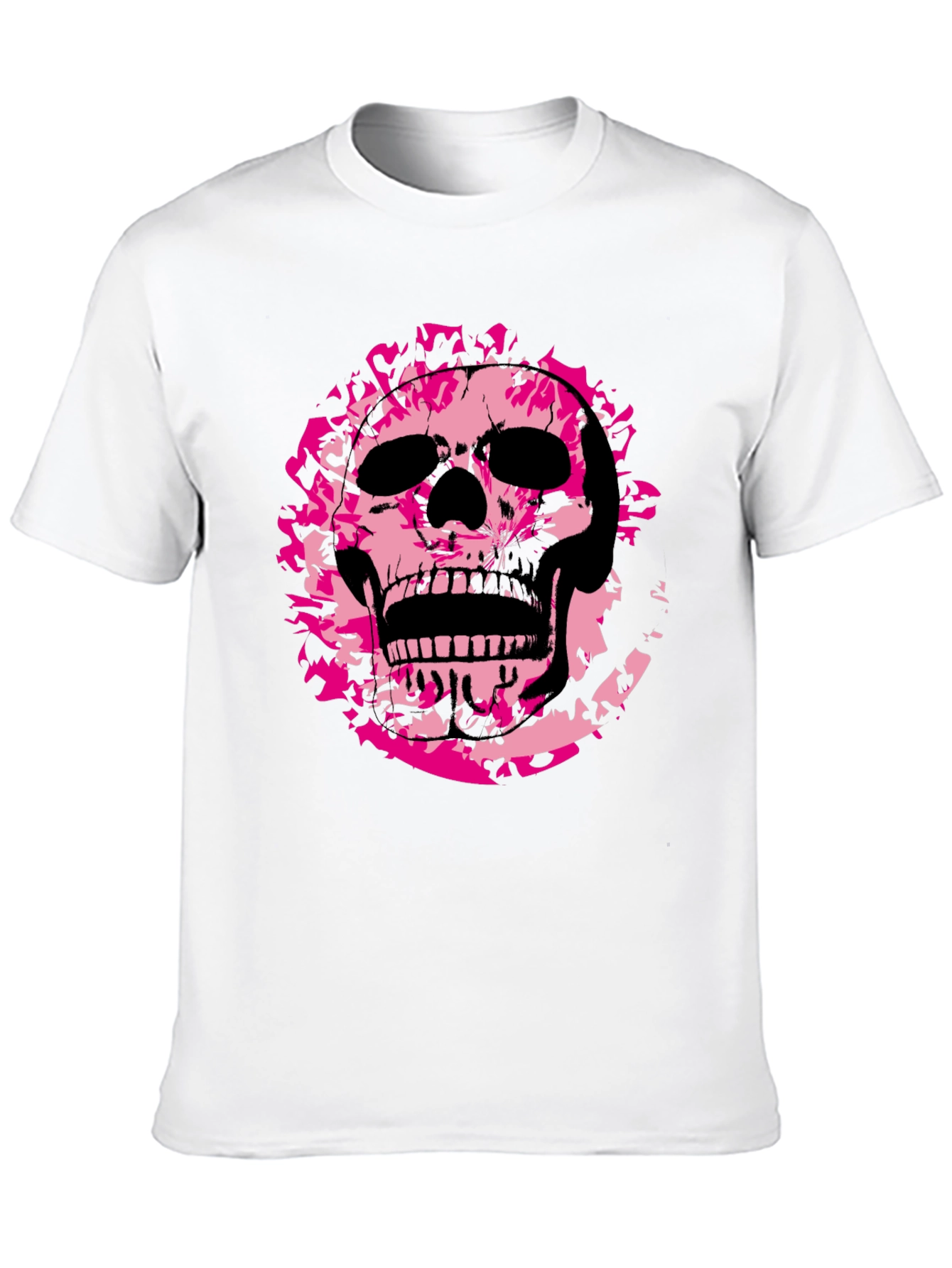 Black Edgy Pink Skull Graphic Black T-Shirt view 10