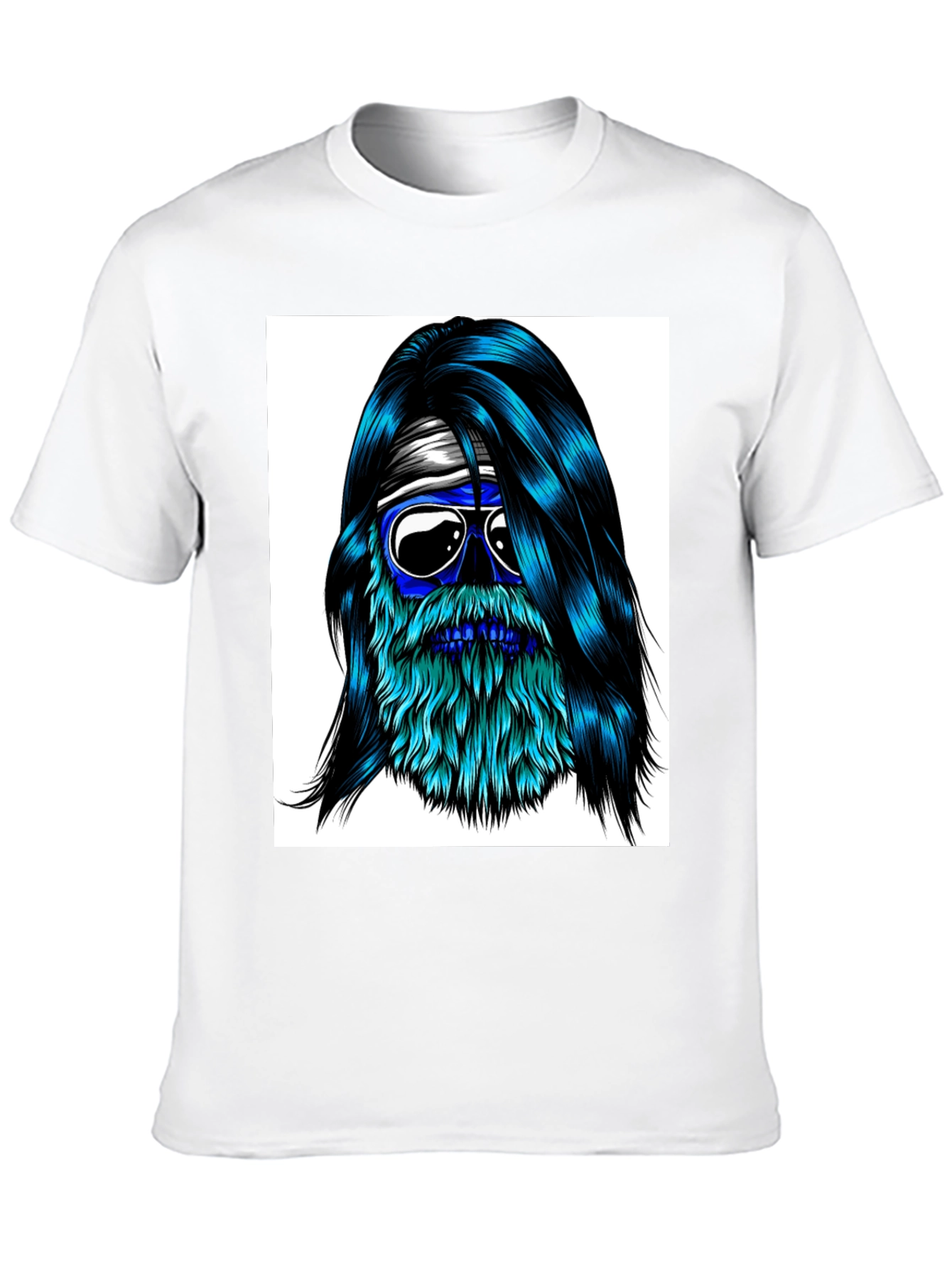 Black Cool Blue Bearded Skull T-Shirt view 10
