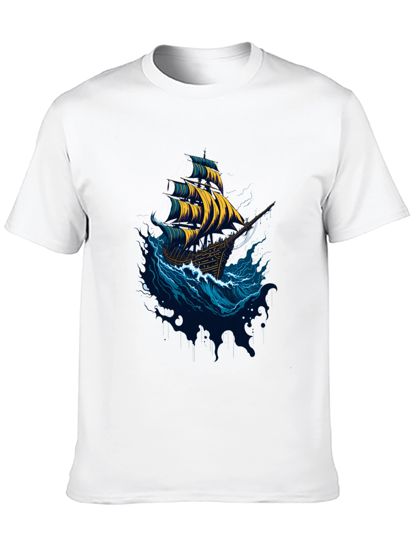 Black Nautical Ship Graphic Tee - Black Cotton T-Shirt view 10