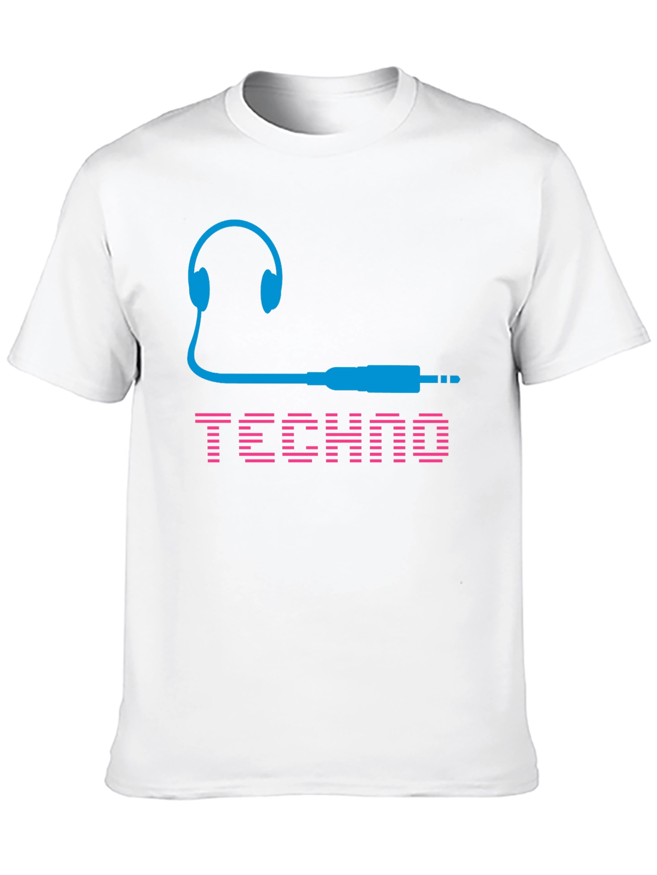 Black Techno Music T-Shirt - Headphones and Audio Jack Design view 10