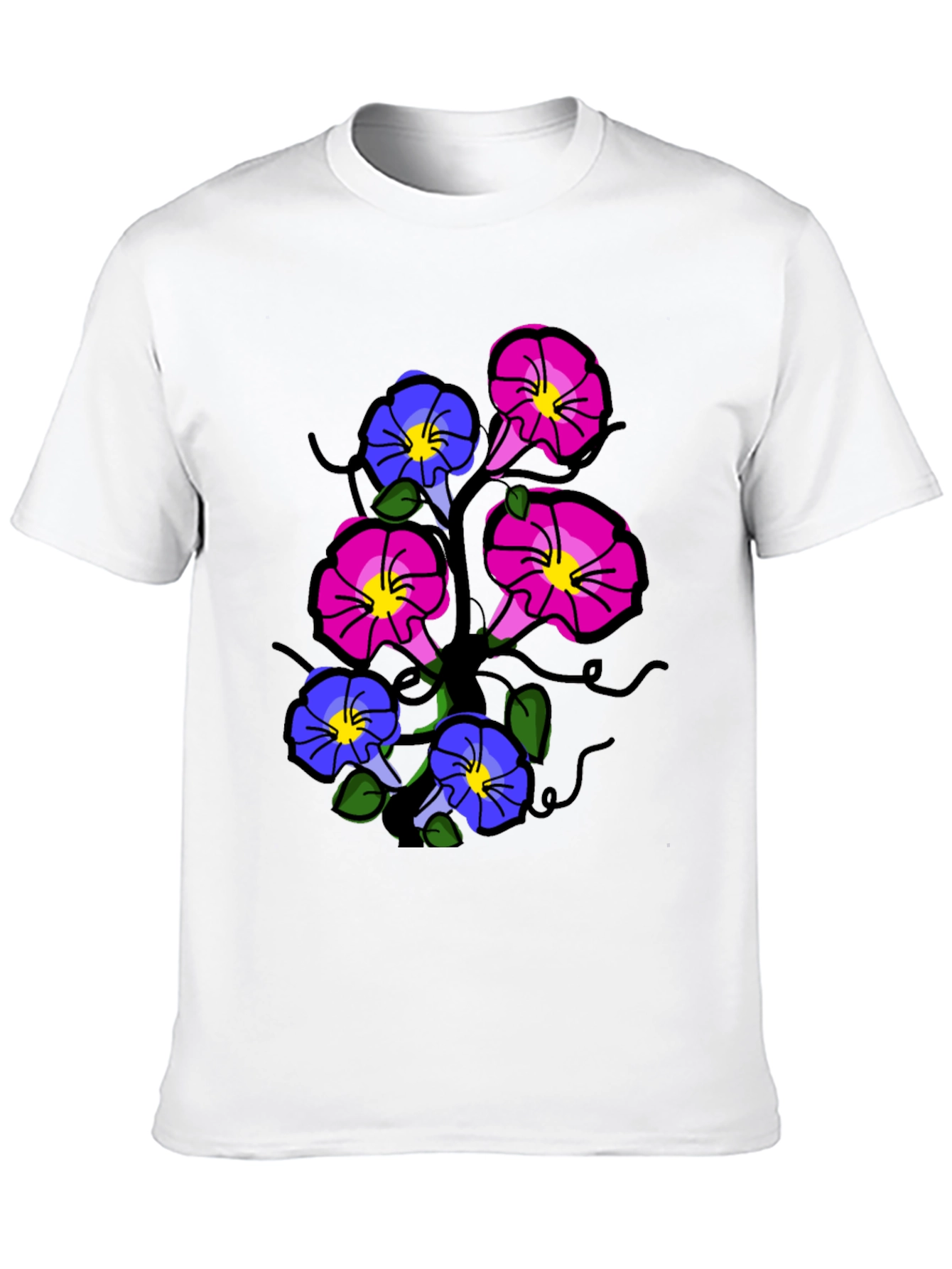 Black Floral Print T-Shirt - Unique Flower Design view 10