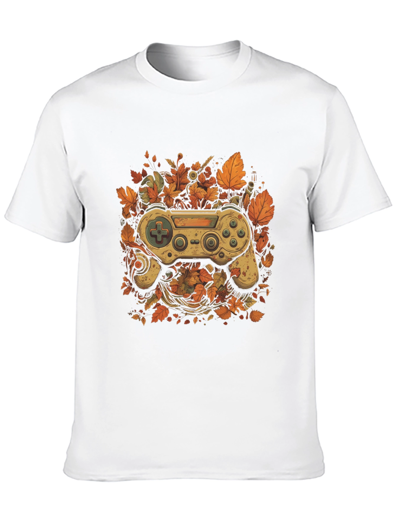 Black Gamer's Fall T-Shirt - Unique Controller Leaf Design view 10