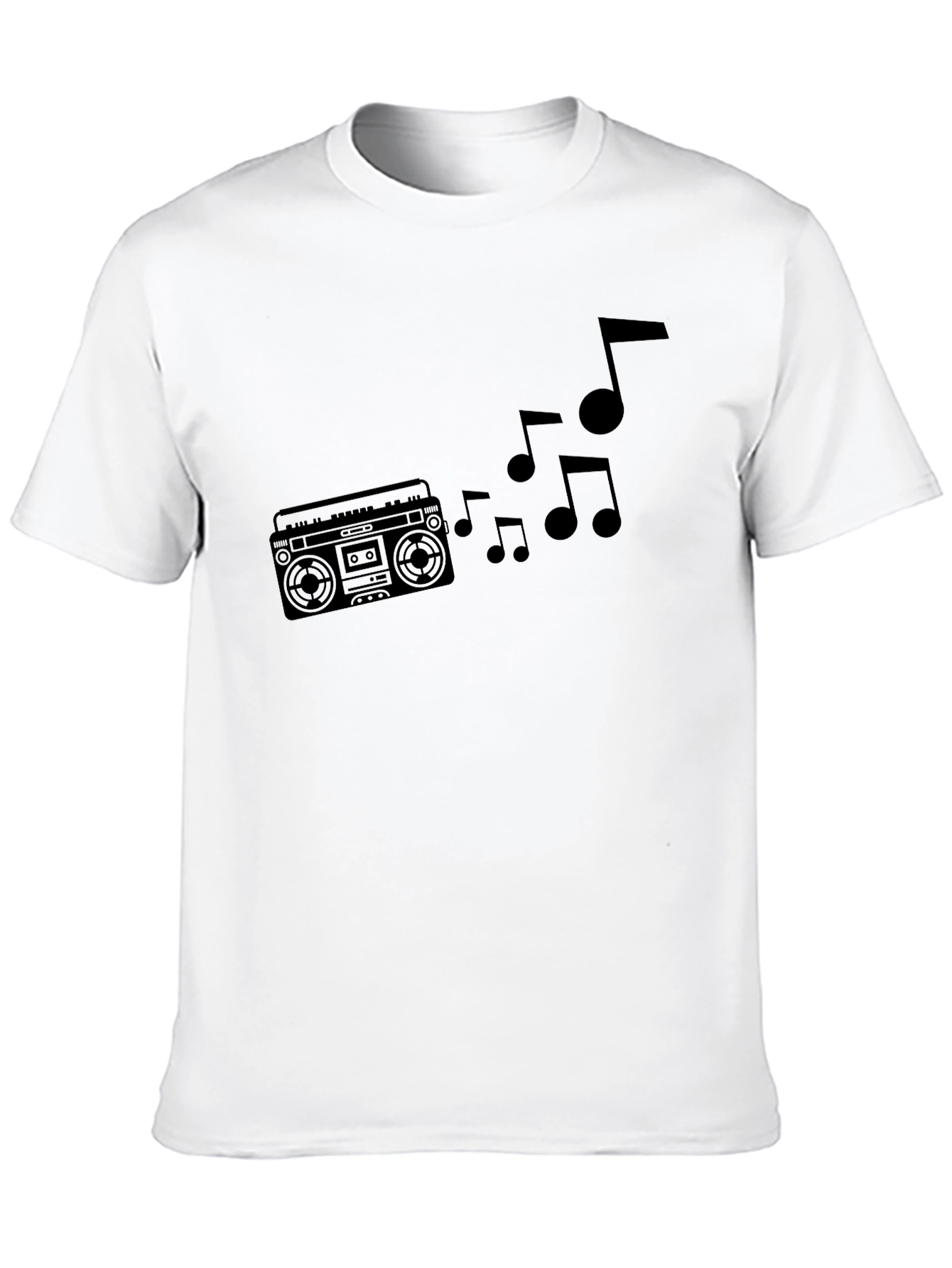 Black Retro Boombox & Music Notes Graphic T-Shirt view 10
