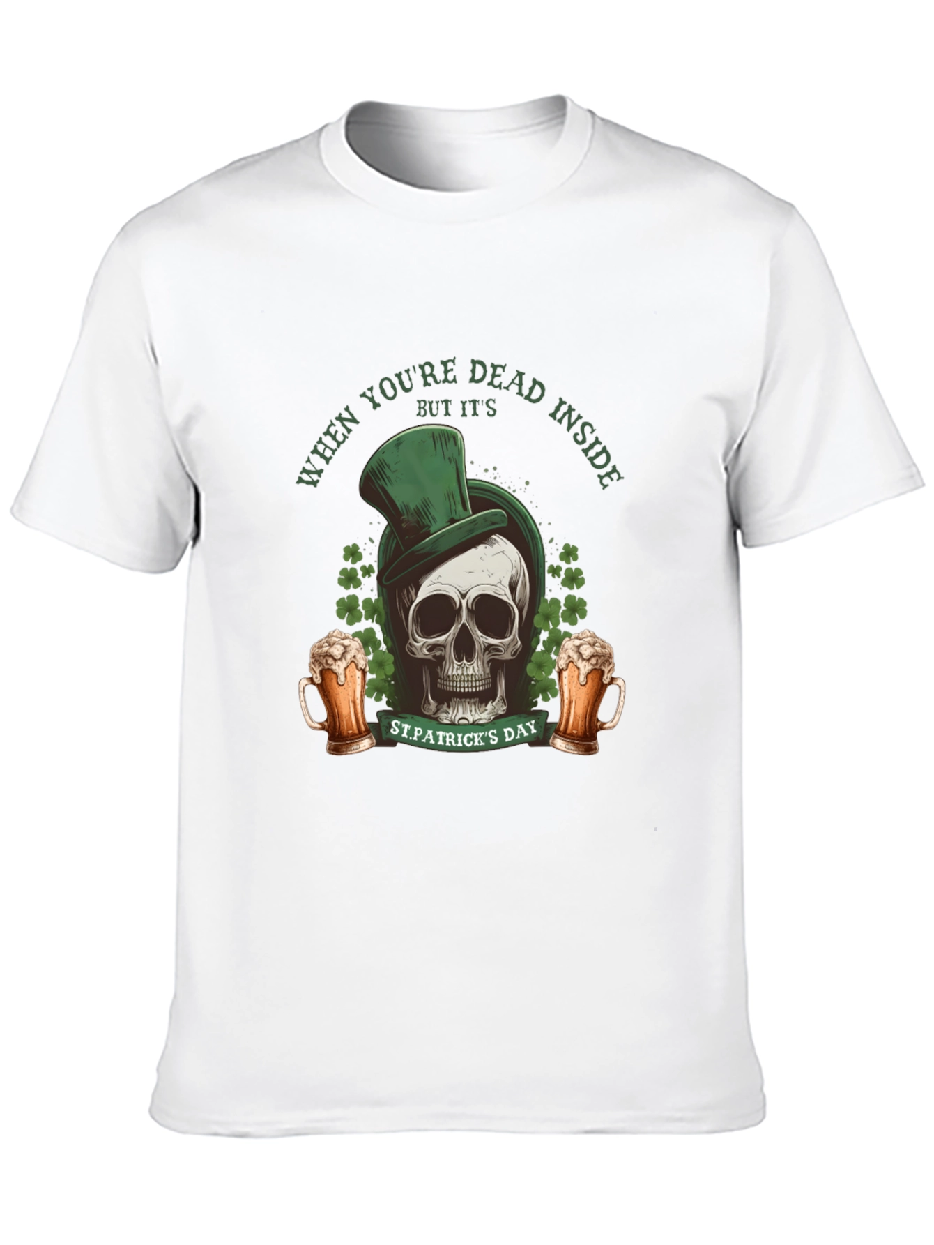 Black St. Patrick's Day Skull T-Shirt - Dead Inside view 10