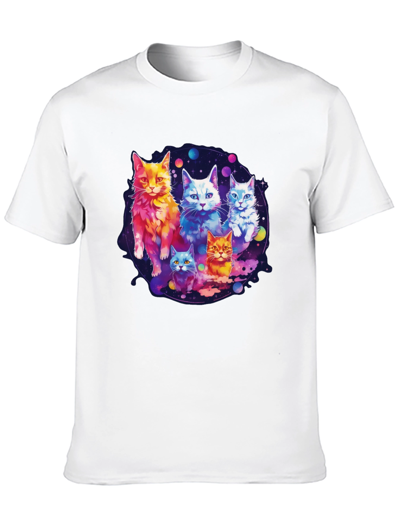 Black Cosmic Cat Crew T-Shirt - Galaxy Feline Design view 10