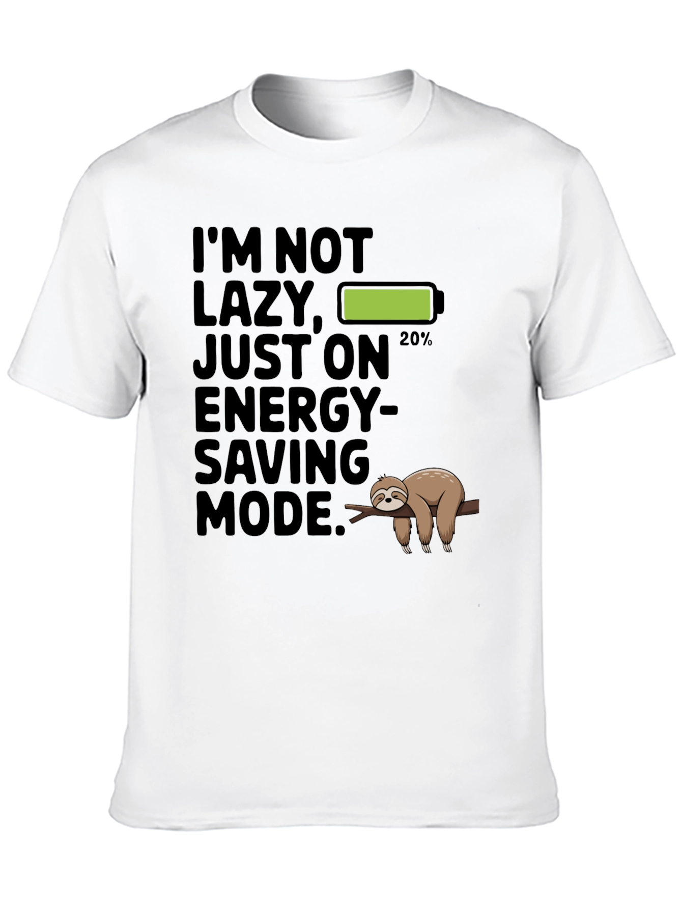 Black Funny Sloth Energy Saving Mode Graphic T-Shirt view 10