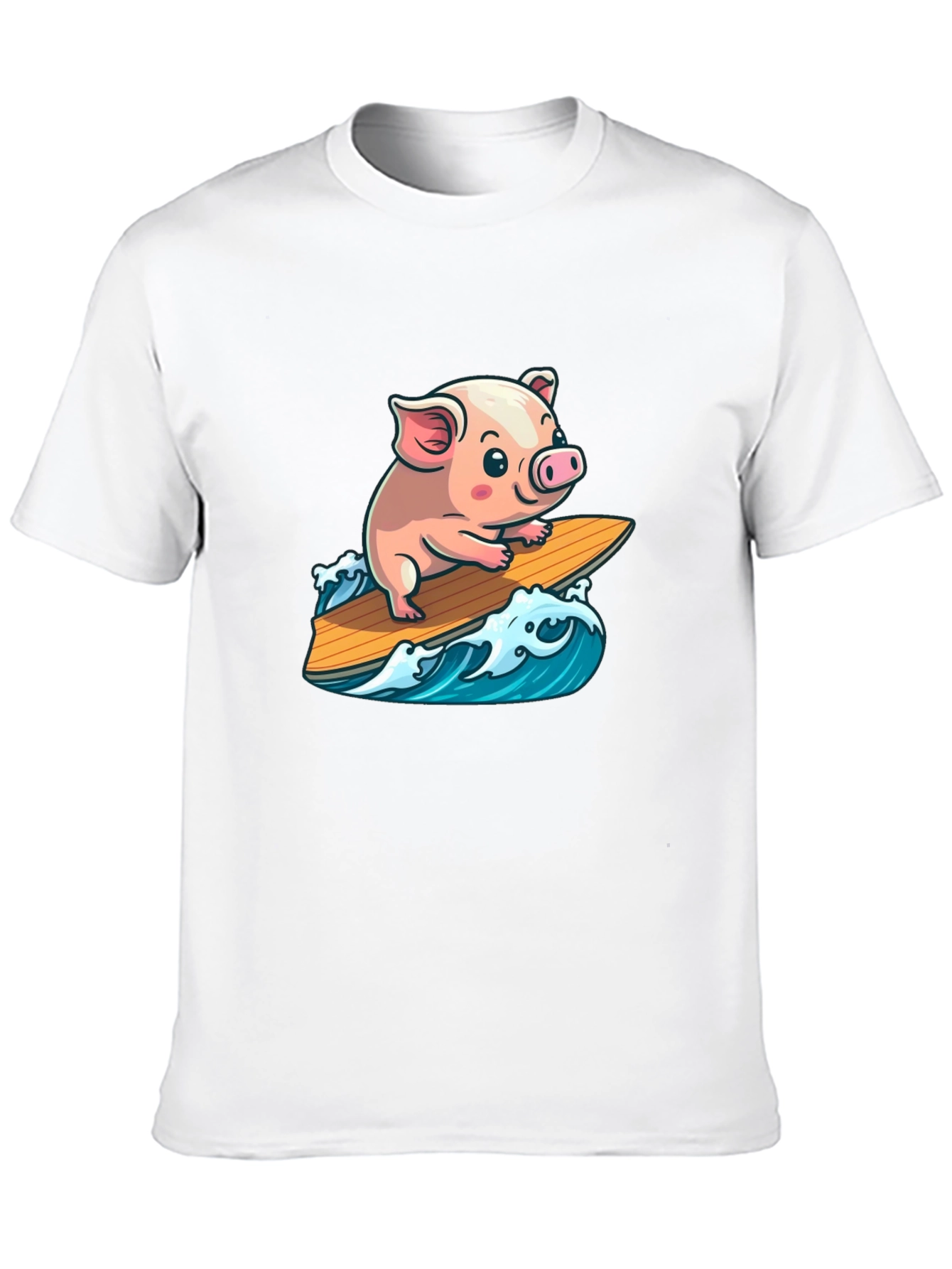 Black Surfing Pig T-Shirt - Cute Cartoon Animal Tee view 10