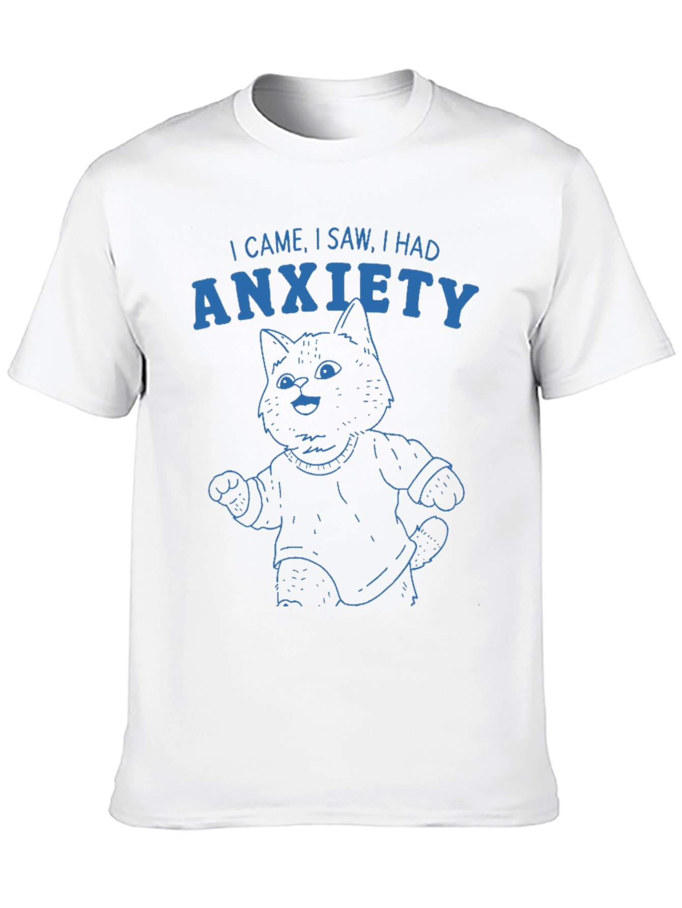 Black Anxiety Cat Graphic T-Shirt - Humorous Tee view 10