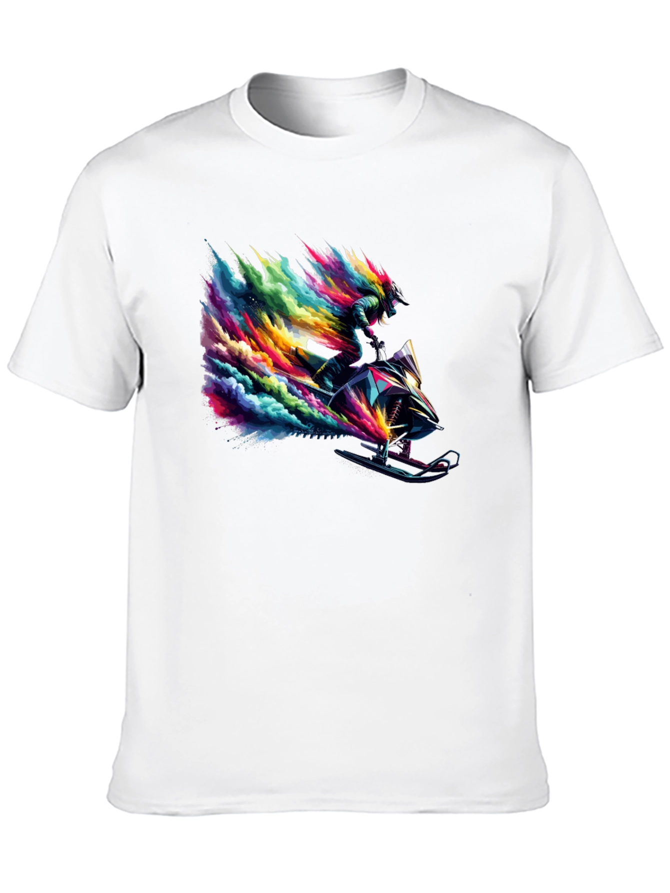 Black Colorful Snowmobile Rider Graphic Tee - Cool Design view 10