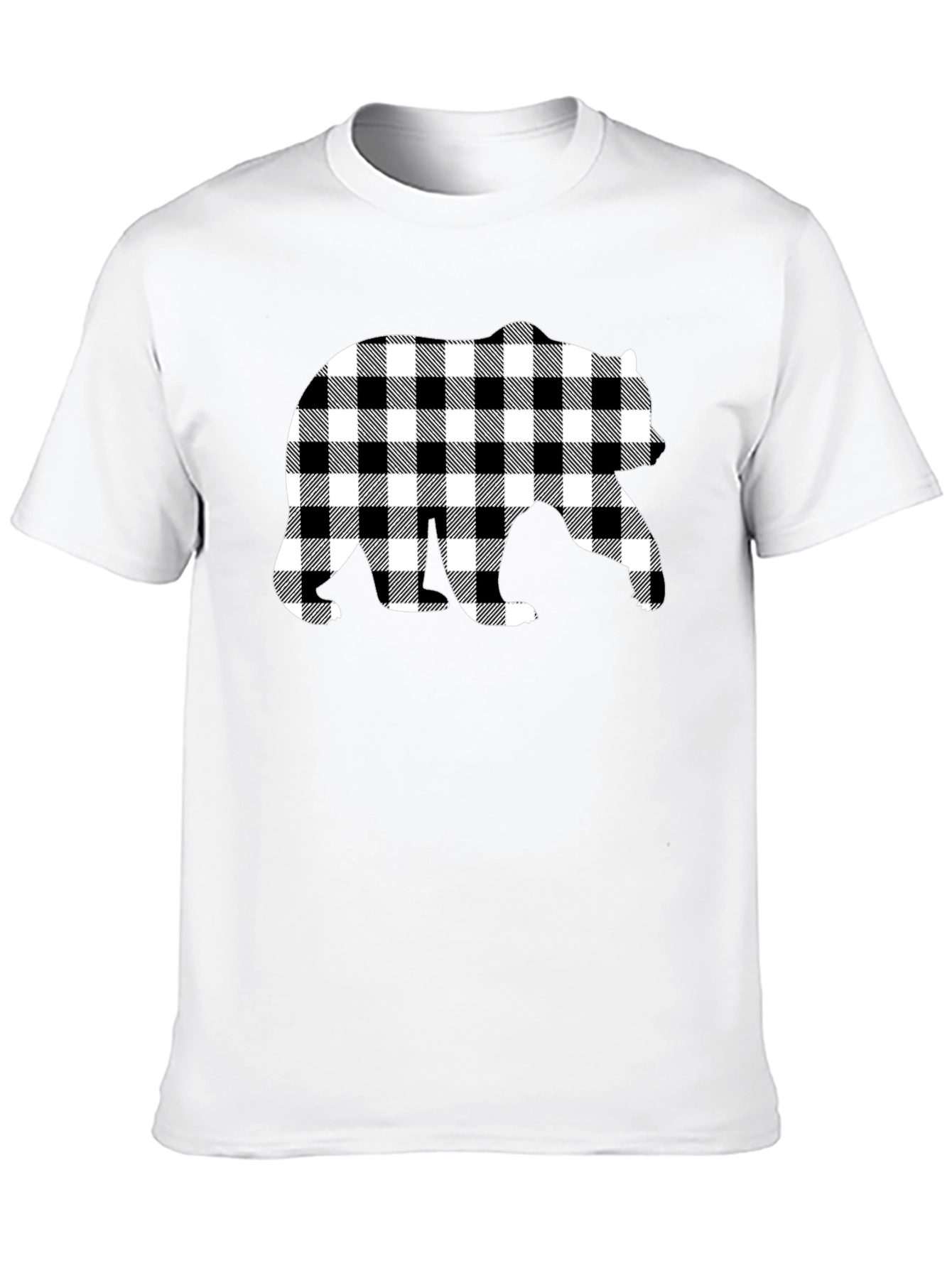Black Plaid Bear Graphic Tee - Stylish Men's Black T-Shirt view 10