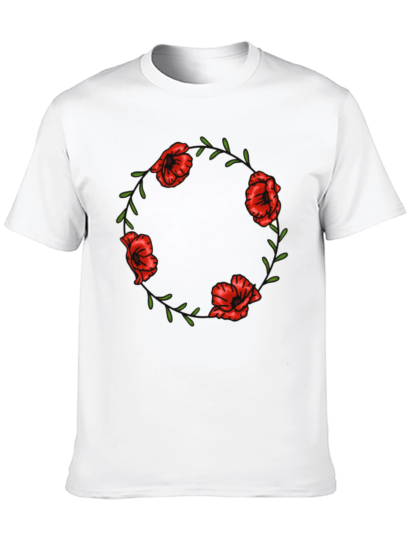 Black Floral Poppy Wreath Graphic Tee - Black Cotton T-Shirt view 10