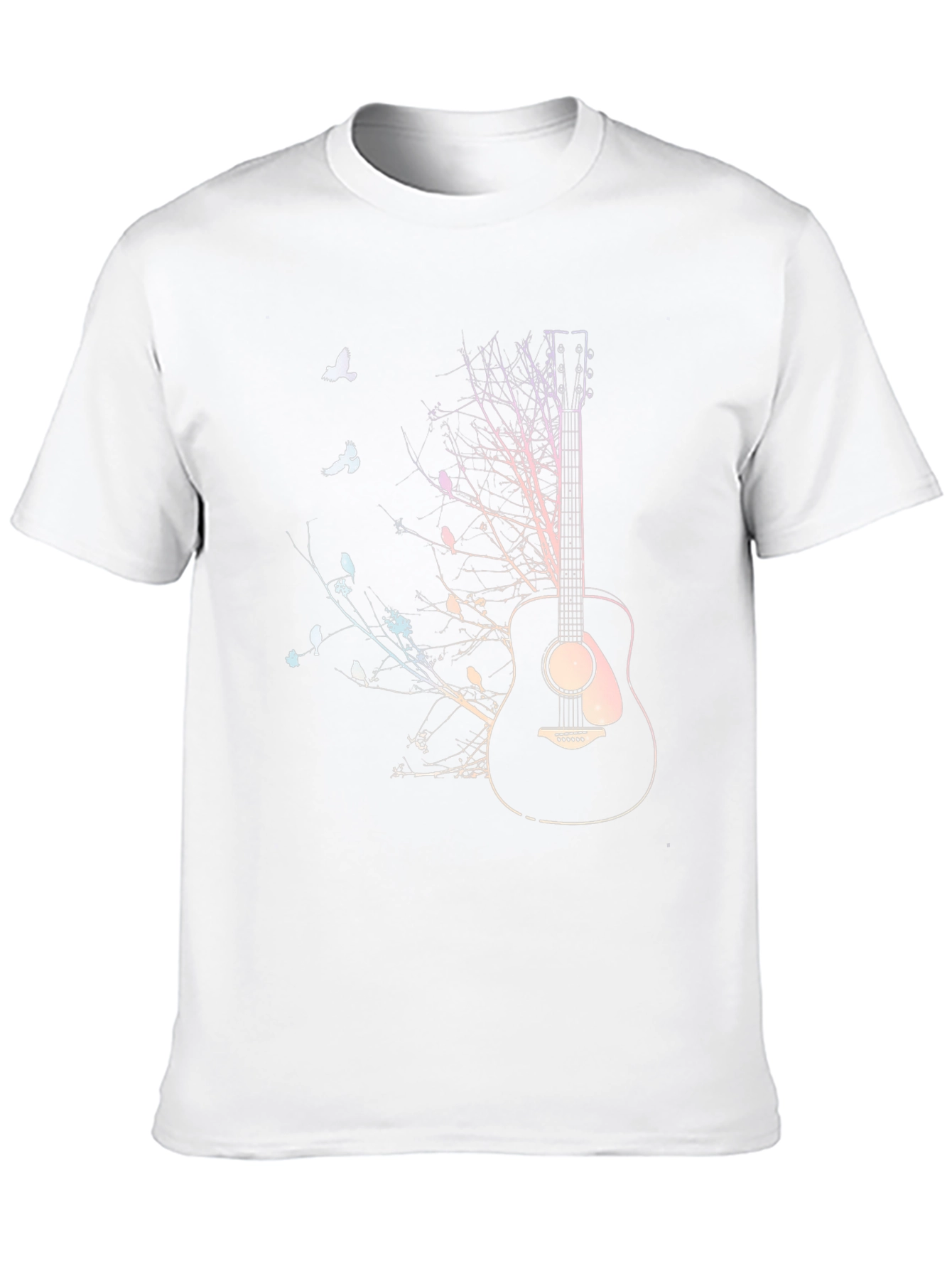 Black Guitar and Birds Graphic Black T-Shirt view 10