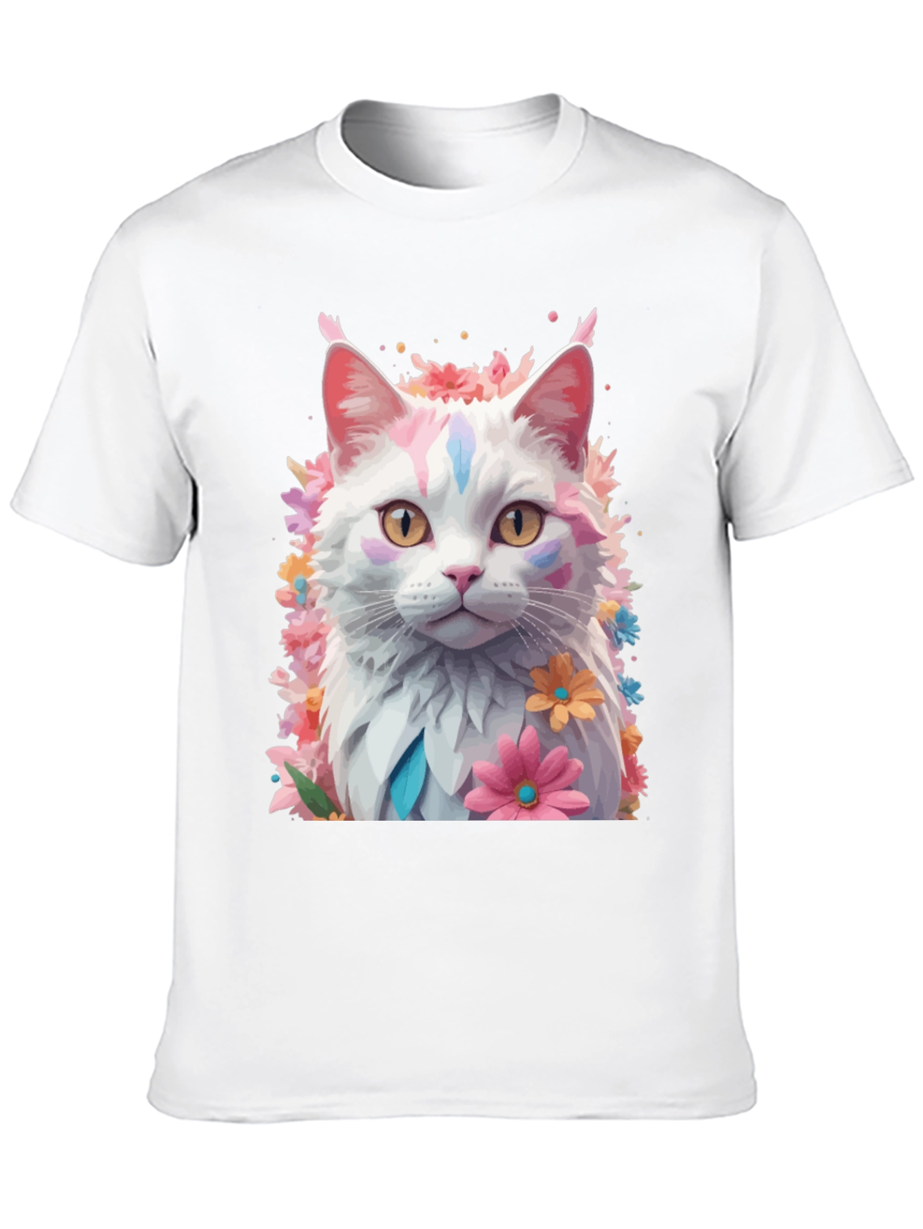 Black Floral Cat T-Shirt - Artistic Graphic Tee view 10