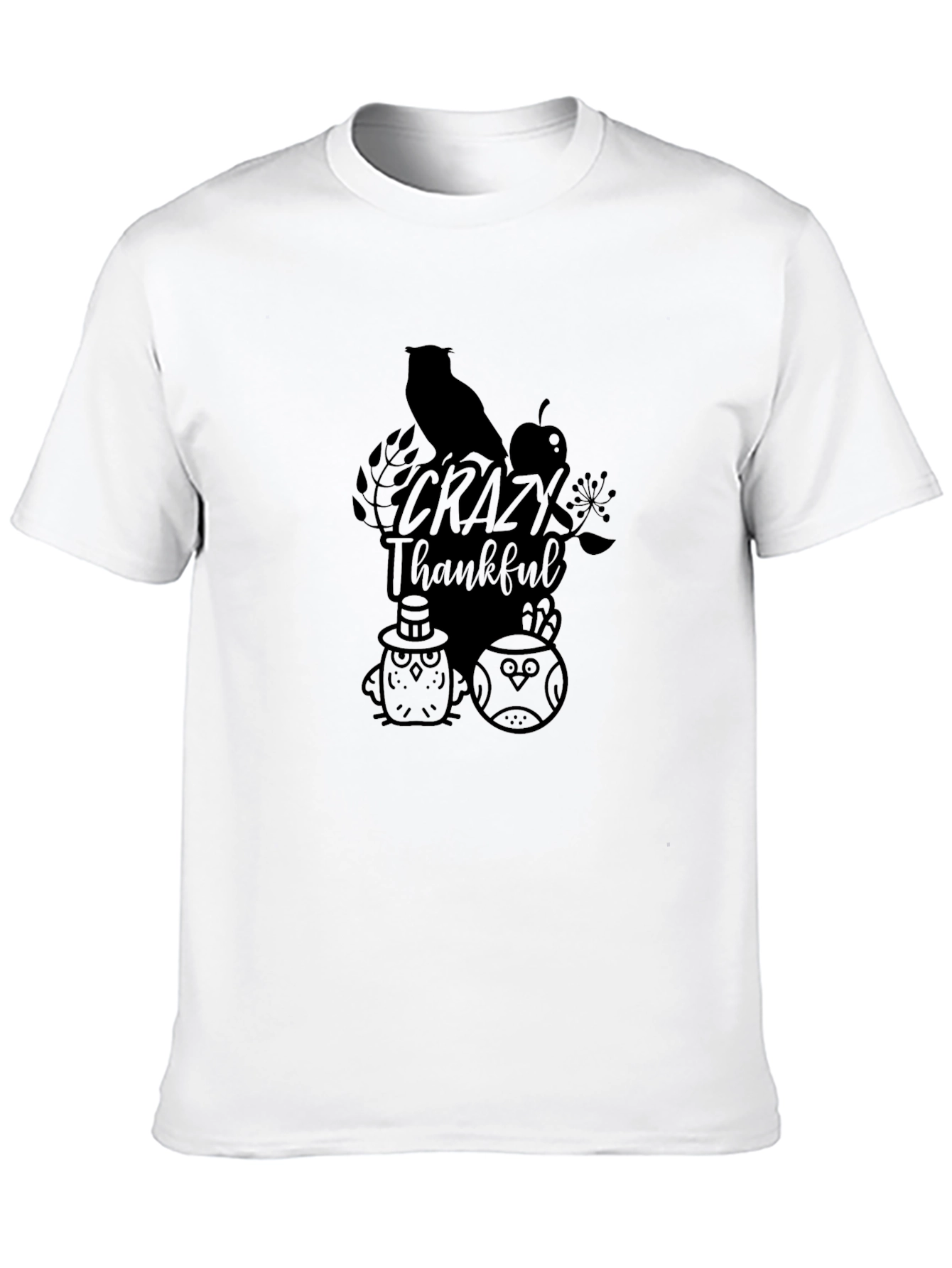 Crazy Thankful Owl Graphic Tee - Black - 10
