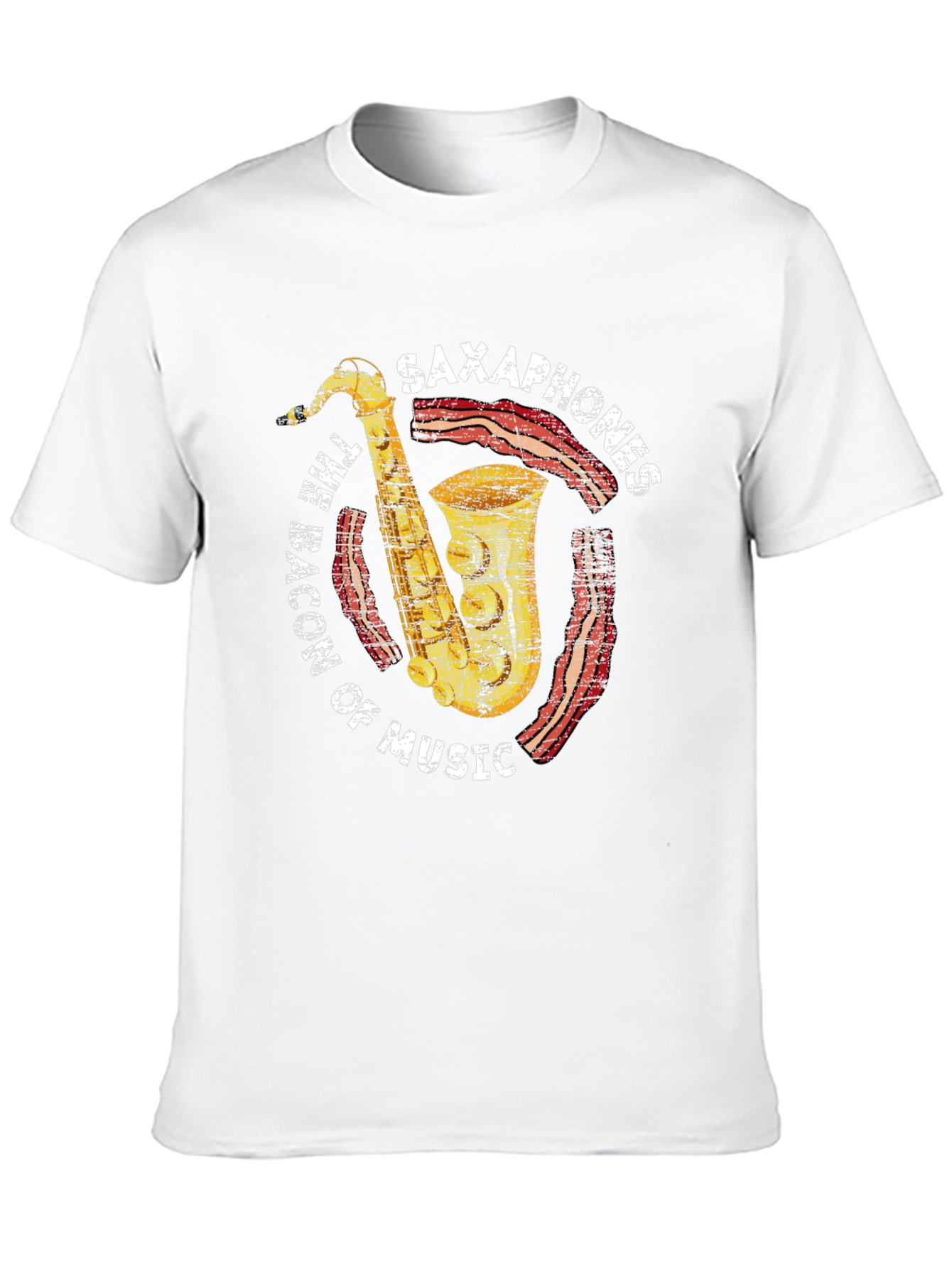 Black Saxophones Bacon of Music Graphic T-Shirt view 10
