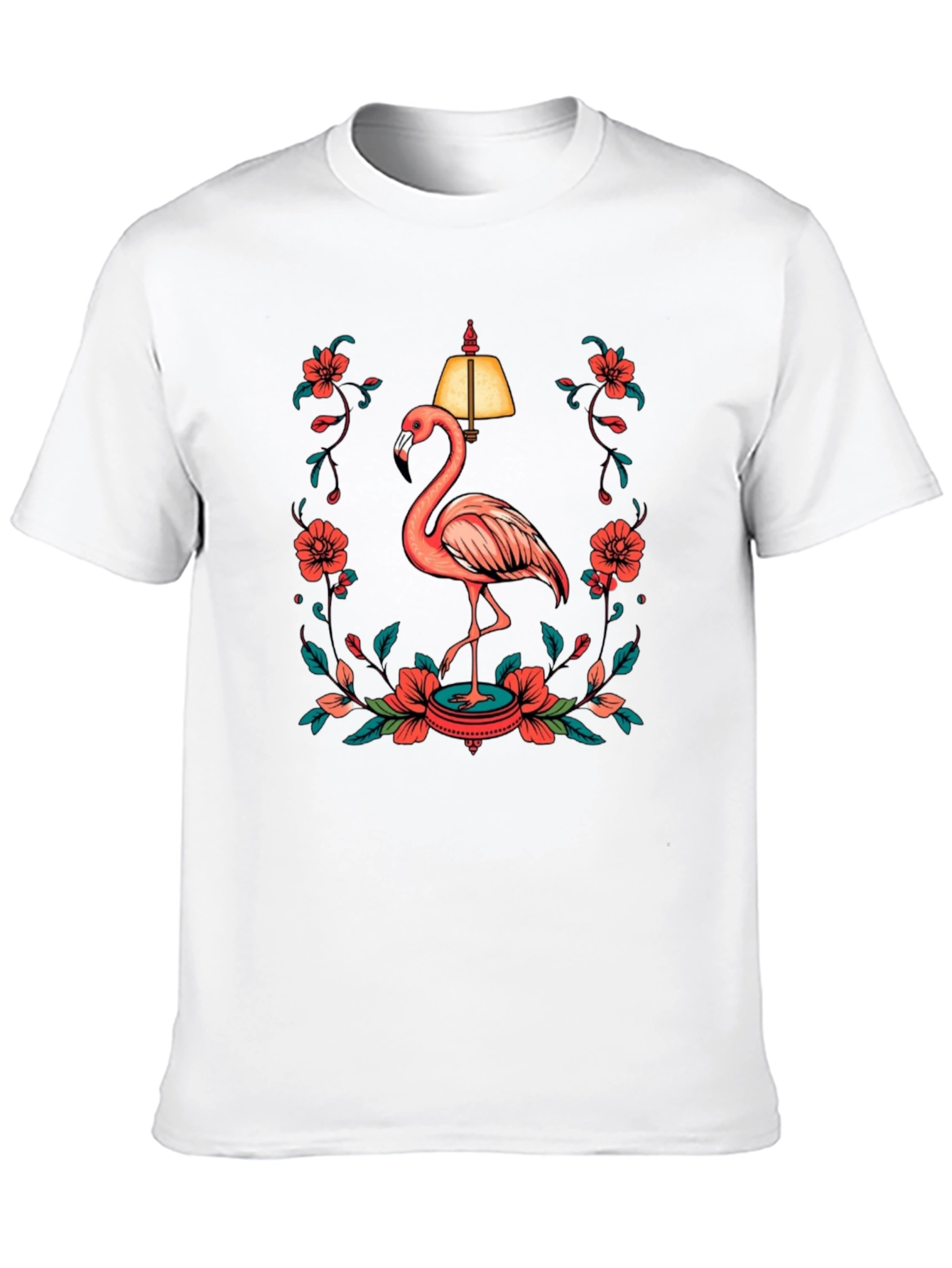 Black Black T-Shirt with Flamingo and Floral Lamp Graphic view 10