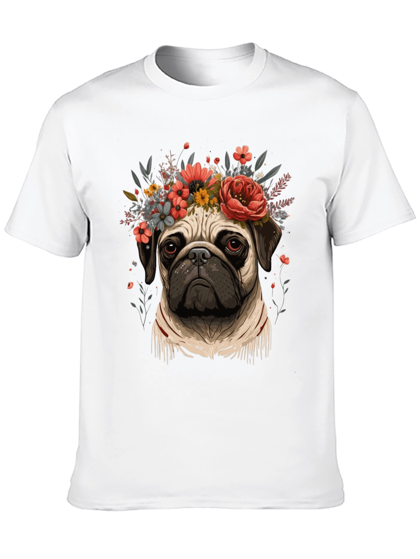Black Floral Pug Graphic Tee - Black Cotton Blend view 10