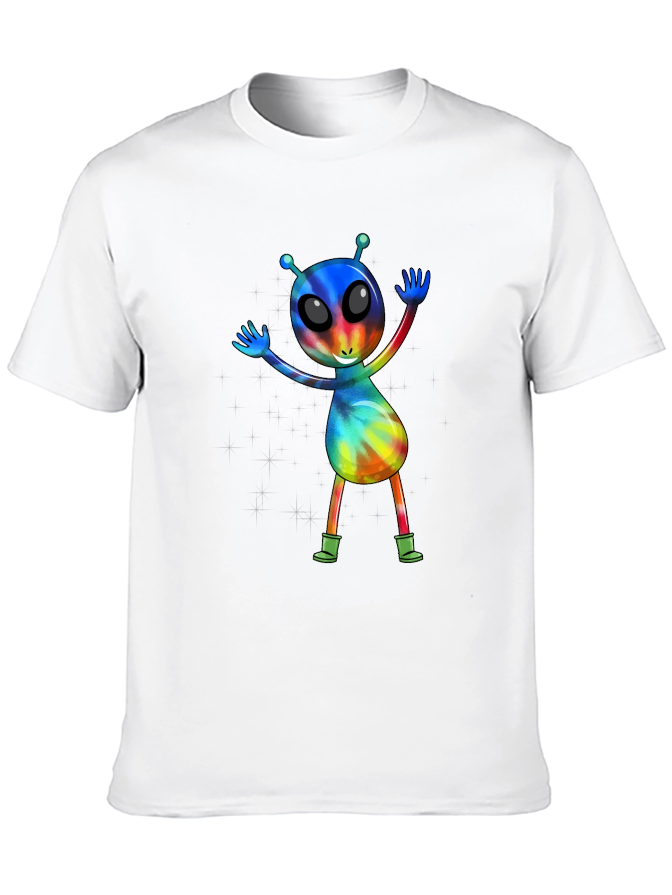 Black Tie-Dye Alien Graphic T-Shirt view 10