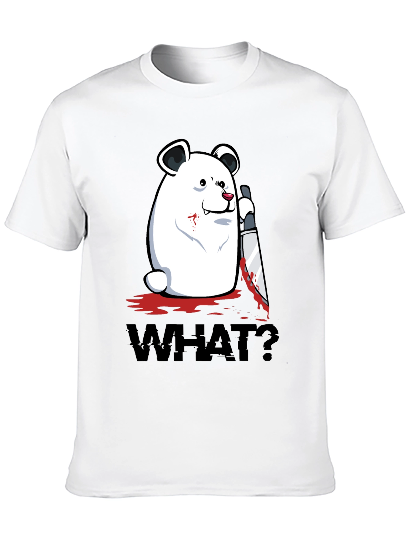 Black Creepy Polar Bear "WHAT?" Graphic T-Shirt view 10