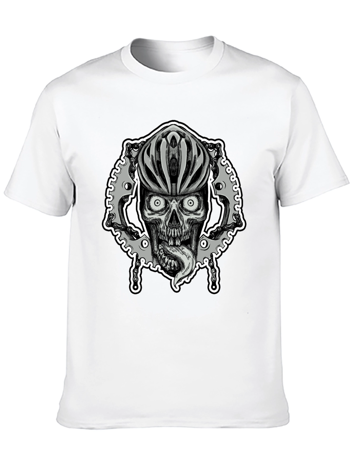Black Biker Skull Graphic Tee - Black Cotton Blend view 10