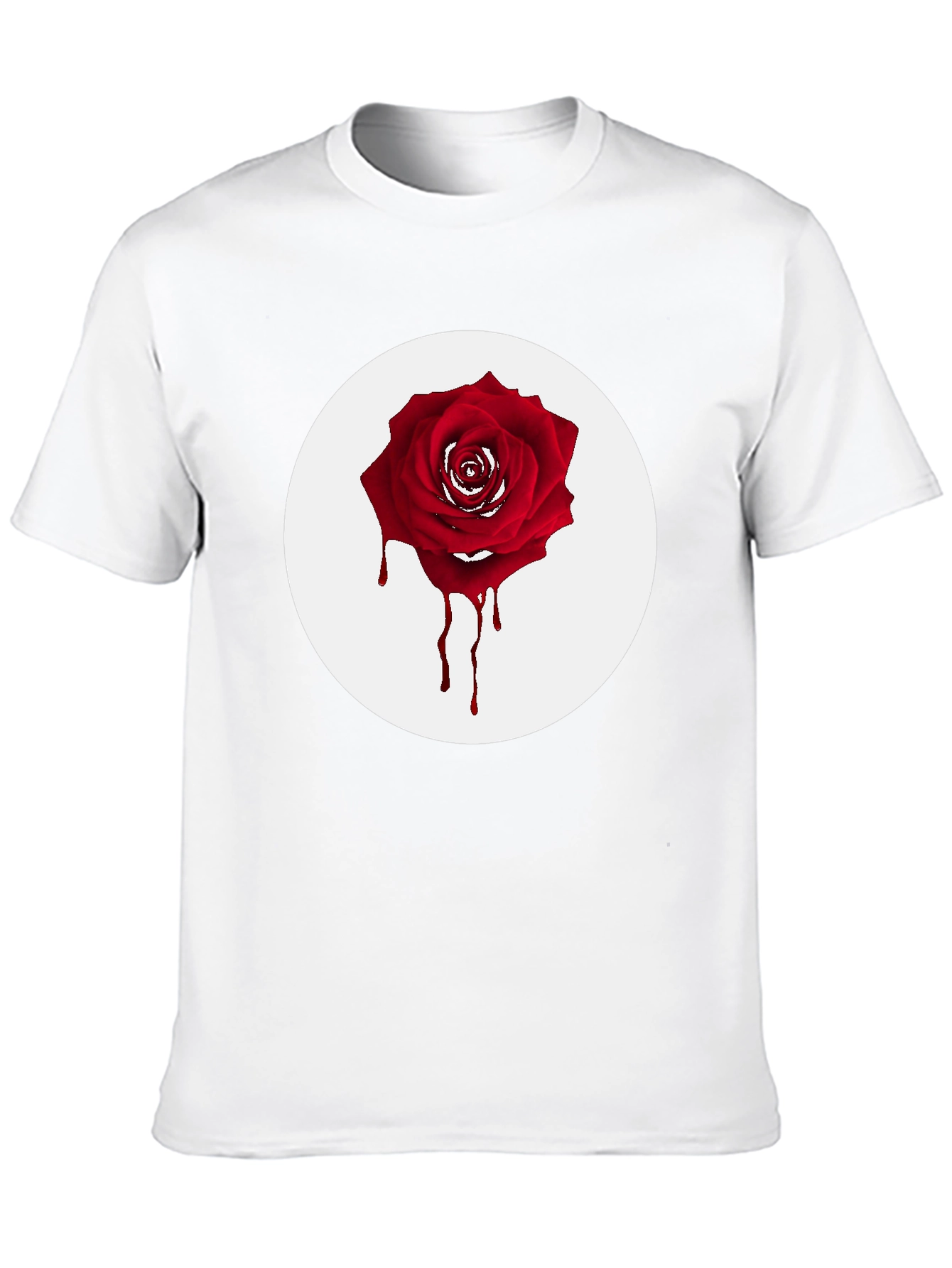 Black Men's Black T-Shirt with Bleeding Rose Graphic view 10