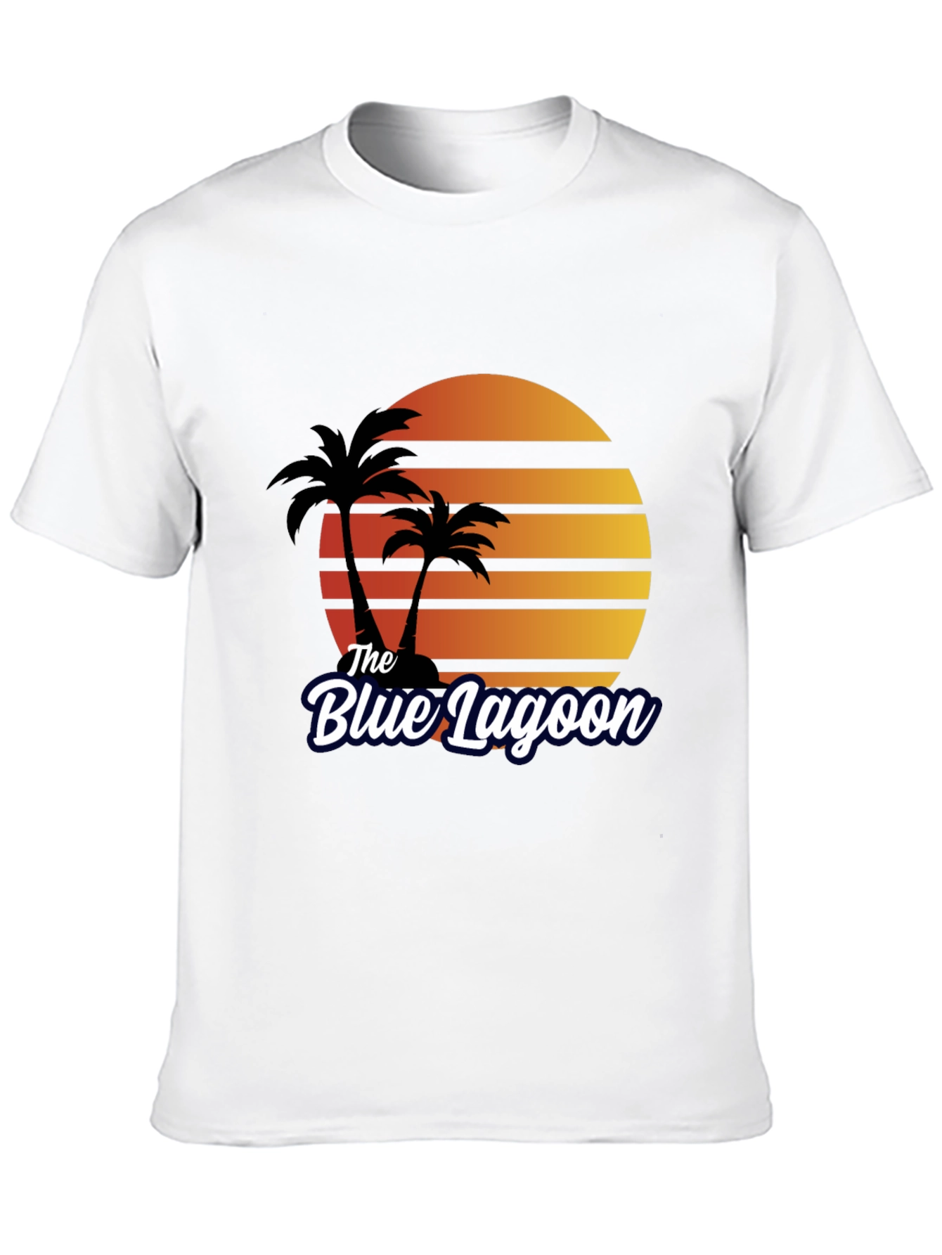 Black The Blue Lagoon Retro T-Shirt - Palm Tree Sunset Tee view 10